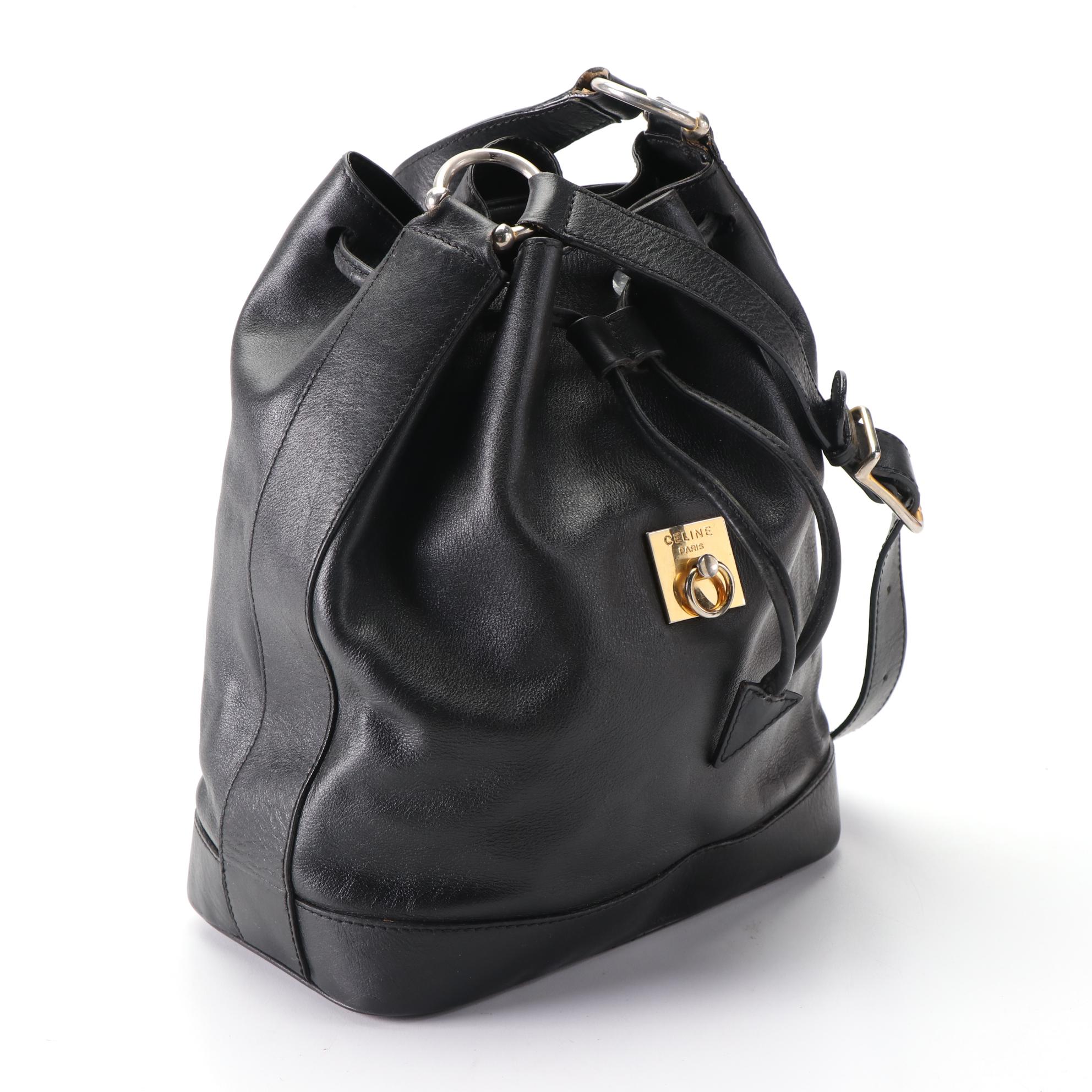 Celine Bucket Bag in Black Leather