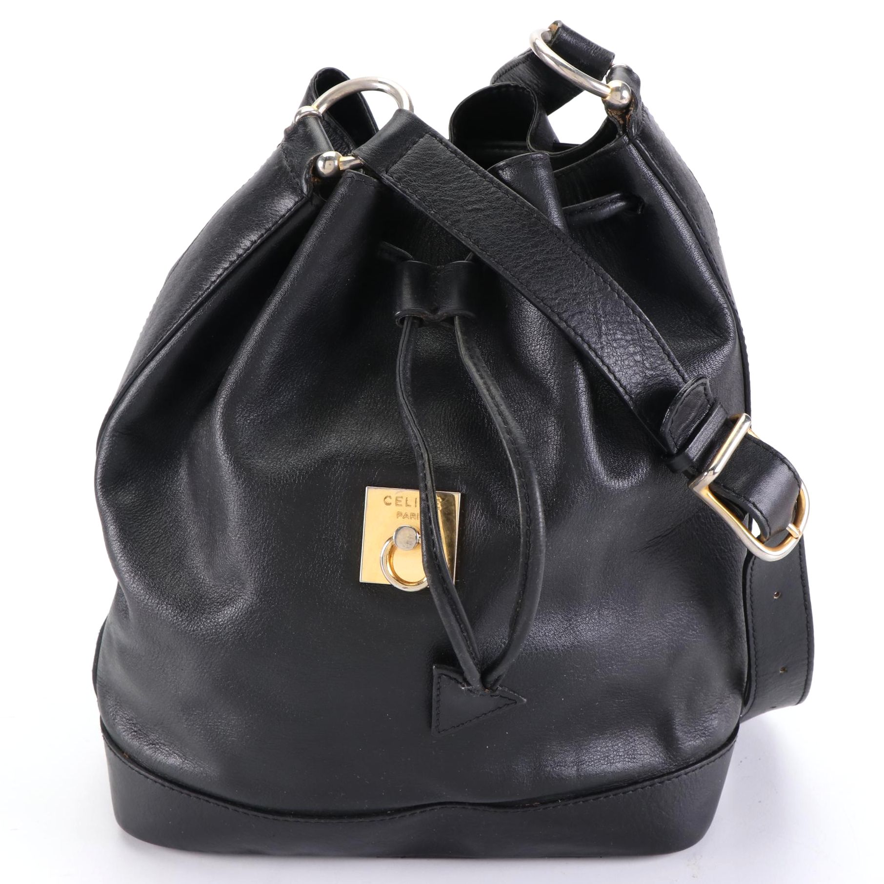 Celine Bucket Bag in Black Leather