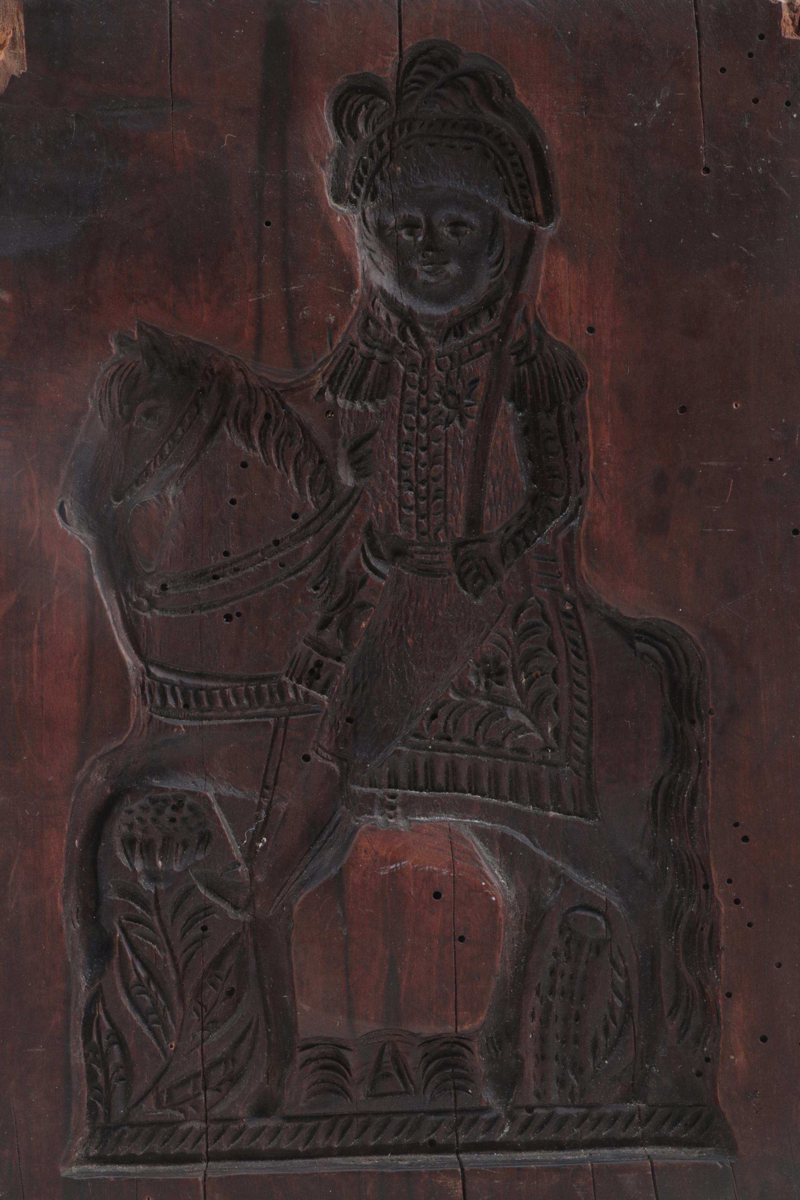 Knight on Horseback Carved Wood Gingerbread Mold, 18th Century
