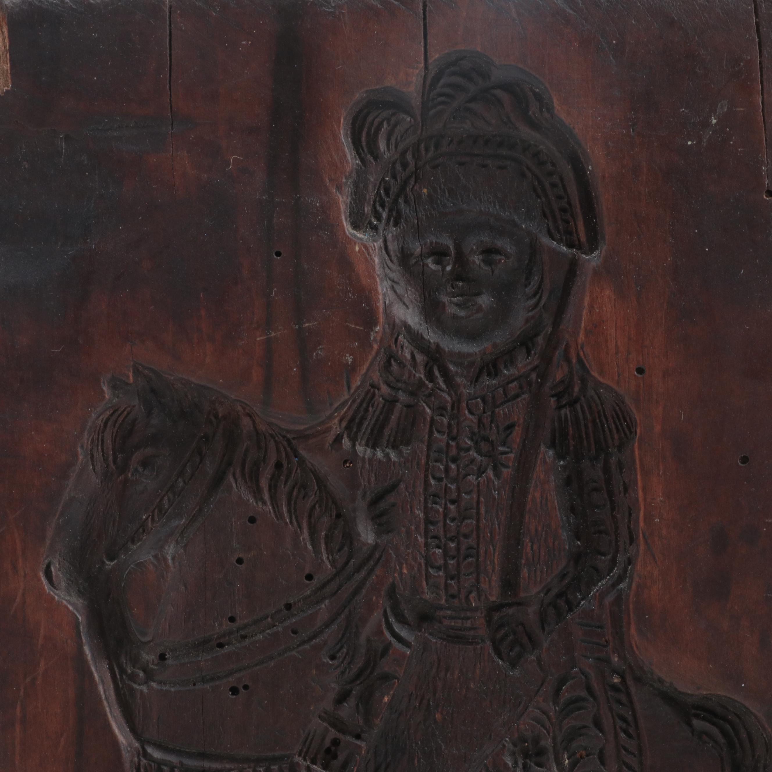 Knight on Horseback Carved Wood Gingerbread Mold, 18th Century