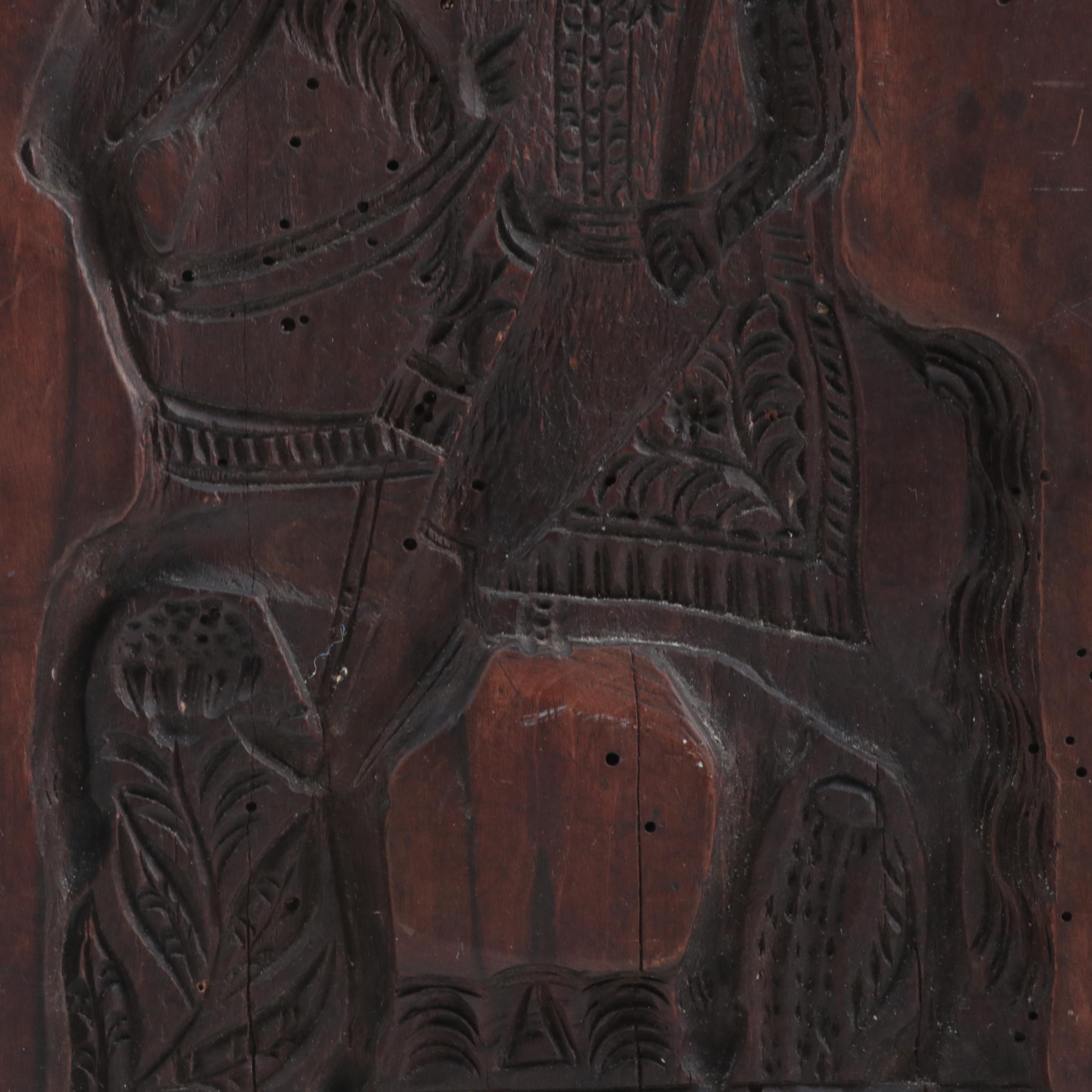 Knight on Horseback Carved Wood Gingerbread Mold, 18th Century