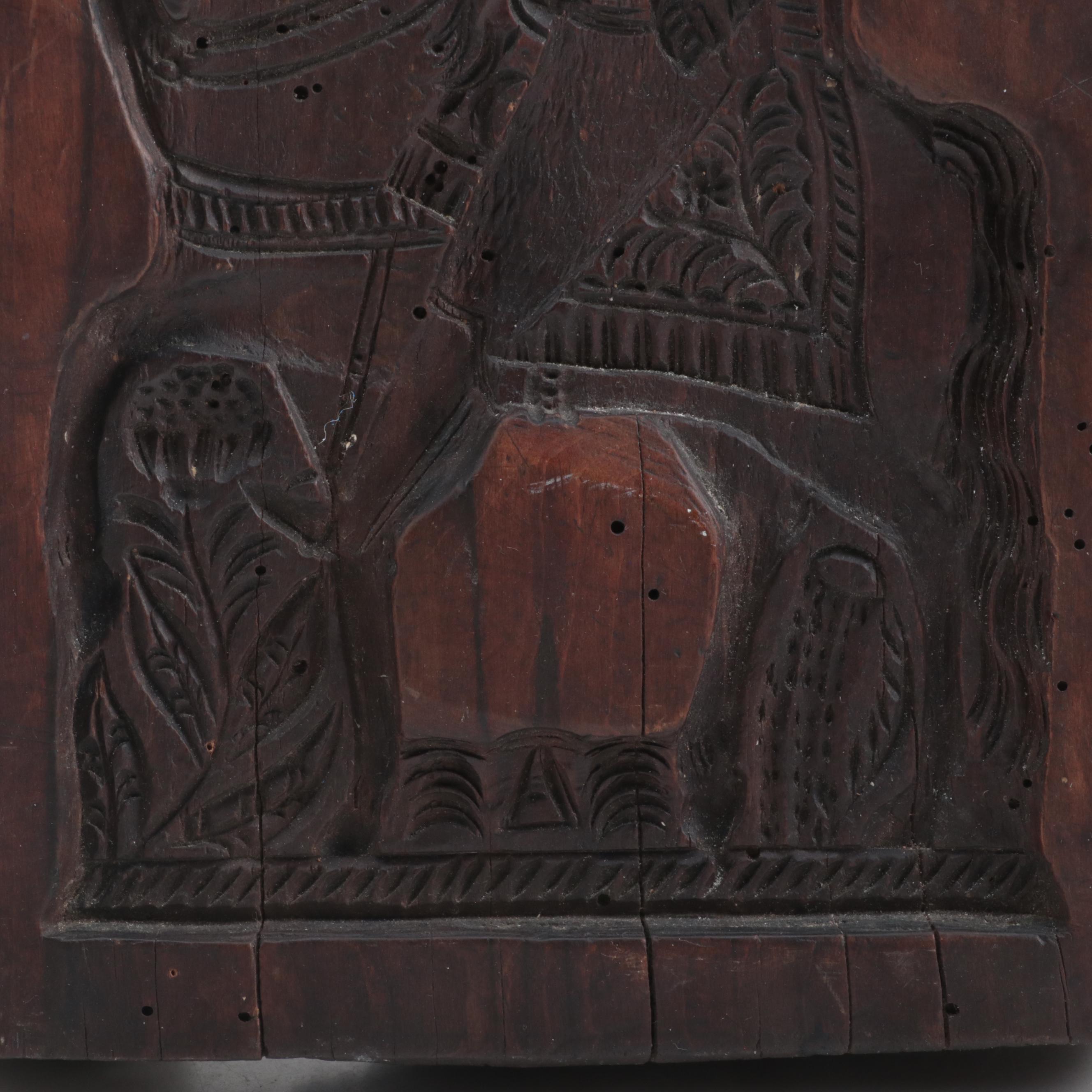 Knight on Horseback Carved Wood Gingerbread Mold, 18th Century