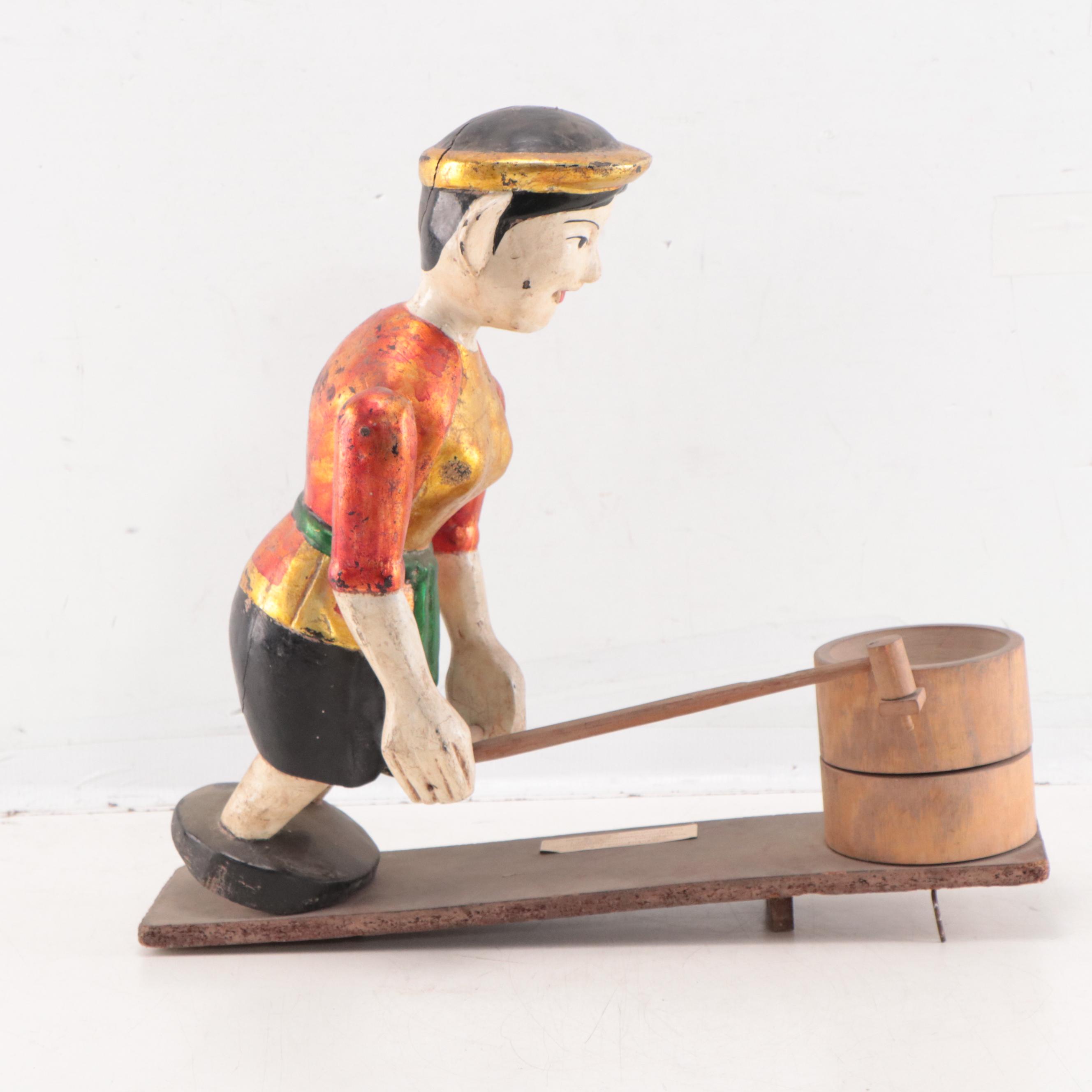 Vietnamese Hand-Painted Carved Wood Water Puppet, Late 20th Century