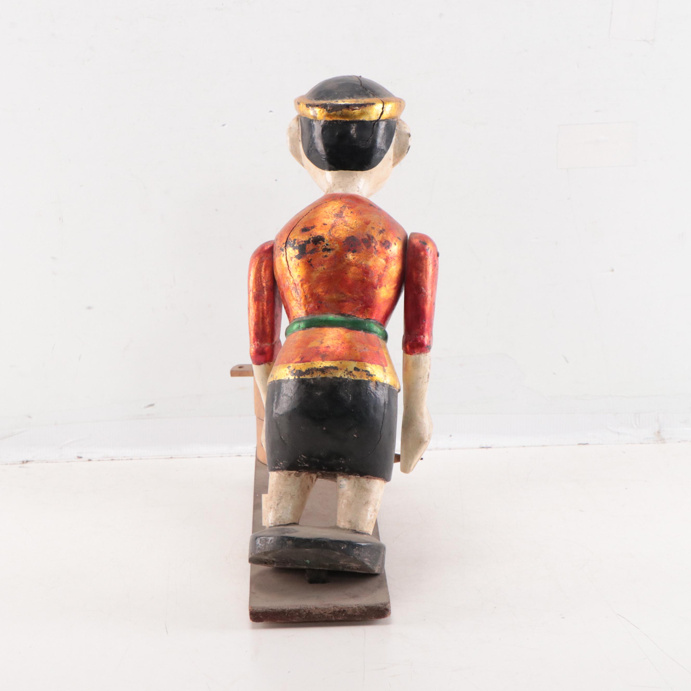 Vietnamese Hand-Painted Carved Wood Water Puppet, Late 20th Century