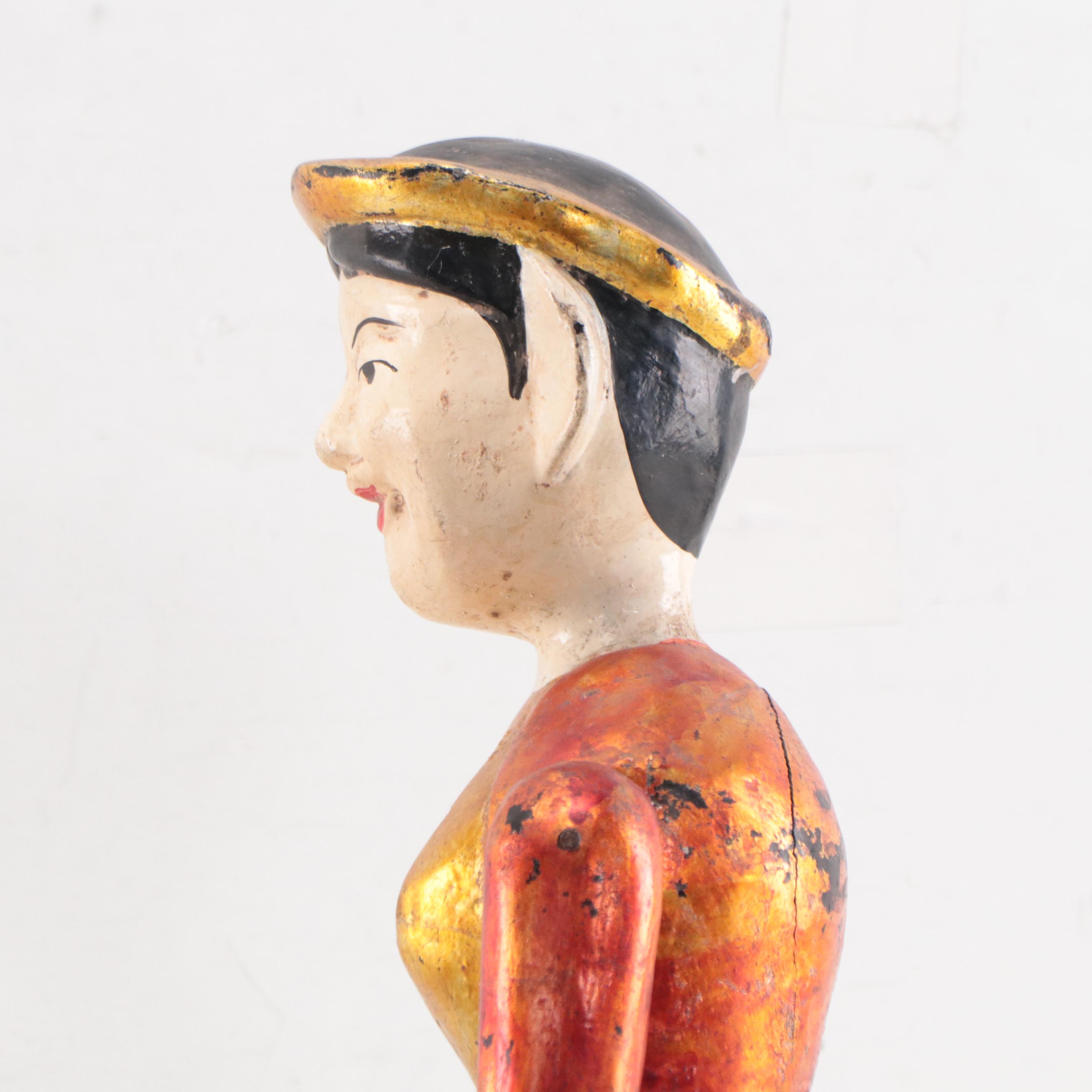 Vietnamese Hand-Painted Carved Wood Water Puppet, Late 20th Century