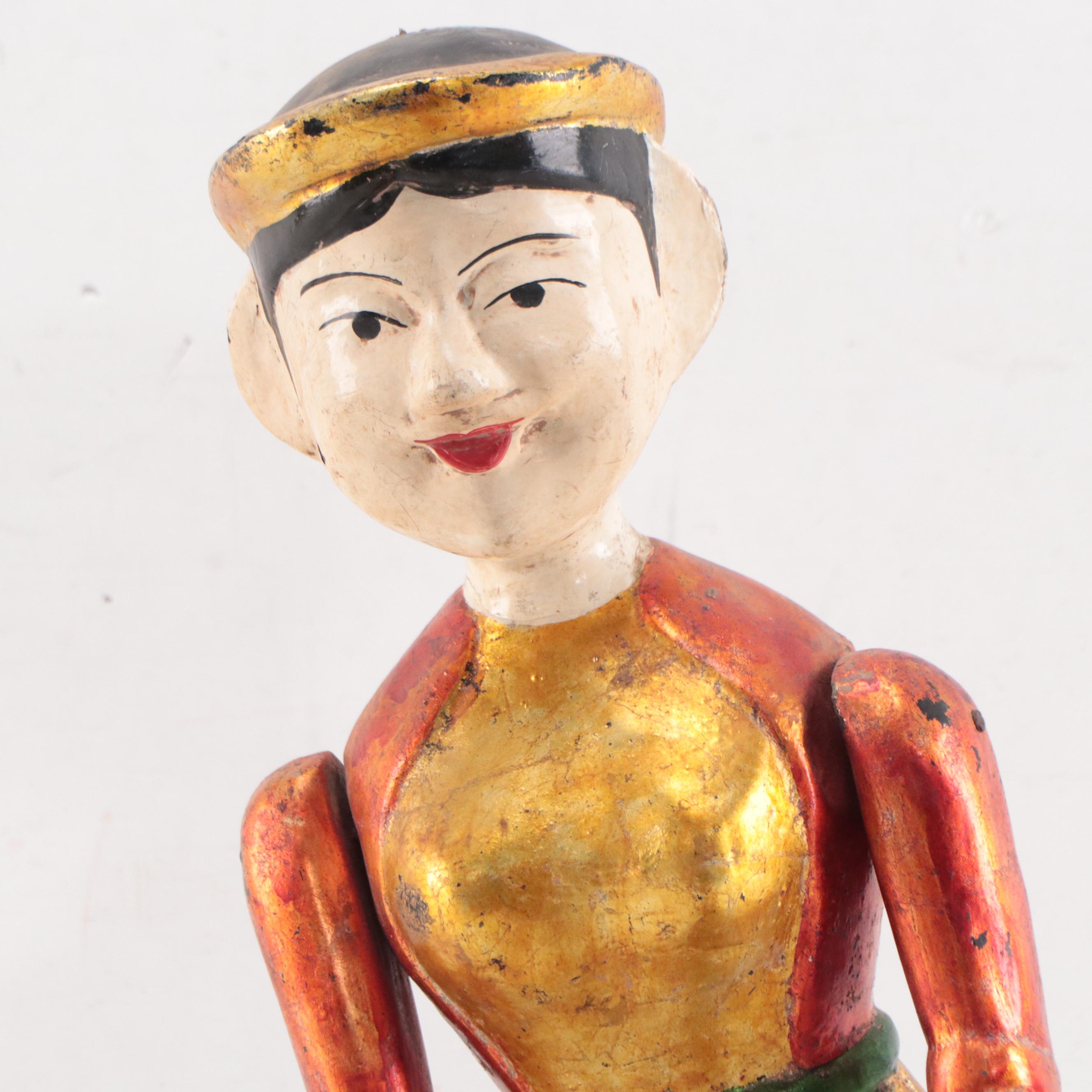 Vietnamese Hand-Painted Carved Wood Water Puppet, Late 20th Century
