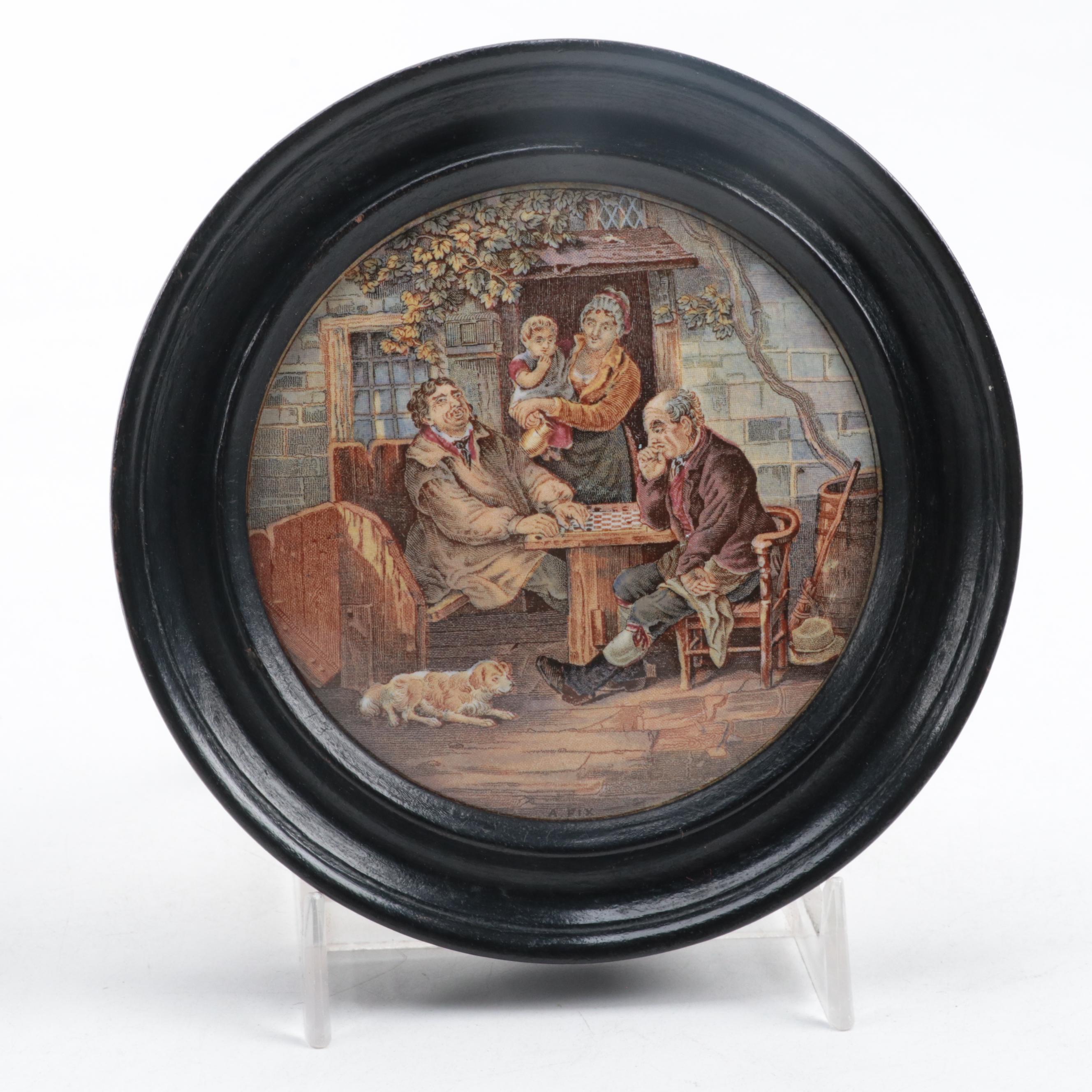 Prattware Pot Lids in Frames including a Portrait of Prince Albert, 19th Century