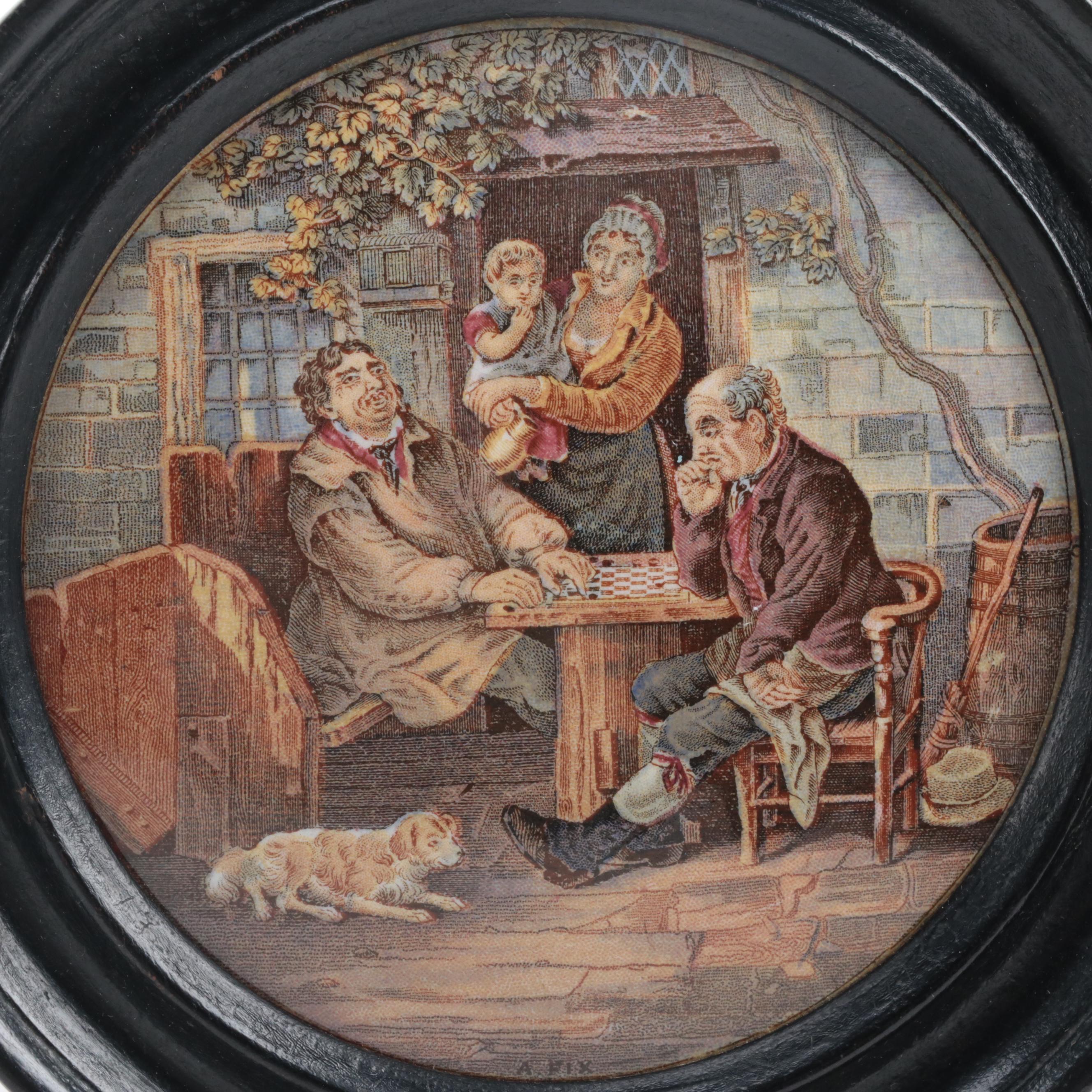 Prattware Pot Lids in Frames including a Portrait of Prince Albert, 19th Century