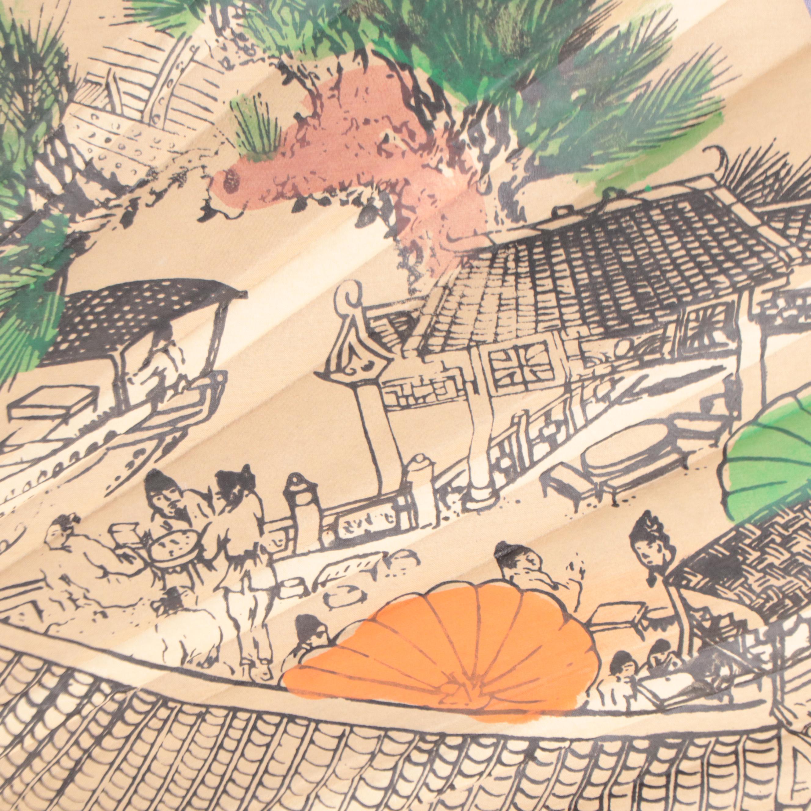 Chinese Wood and Paper Fan Wall Hanging