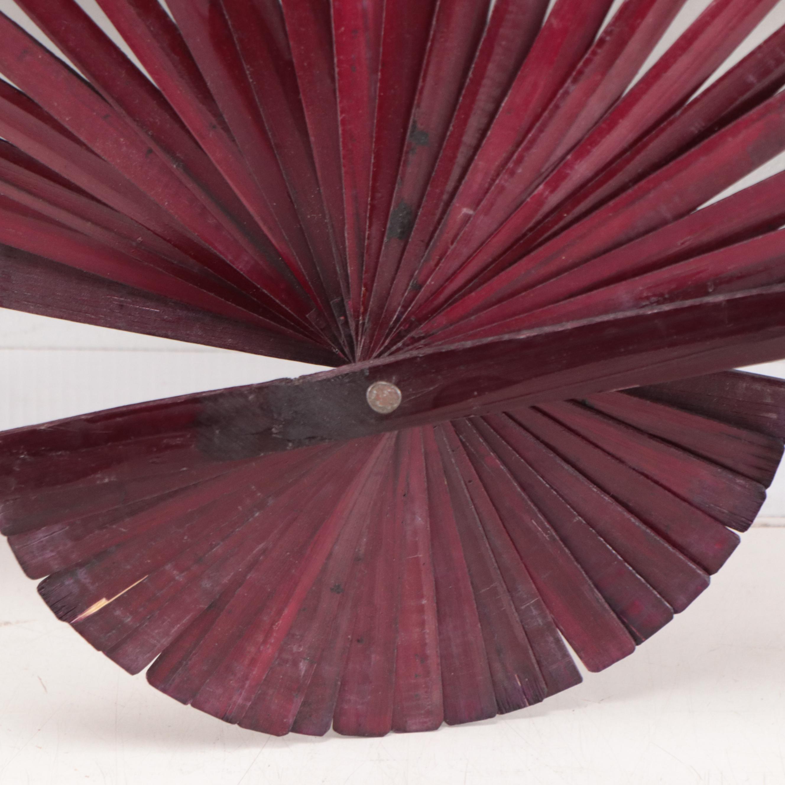 Chinese Wood and Paper Fan Wall Hanging