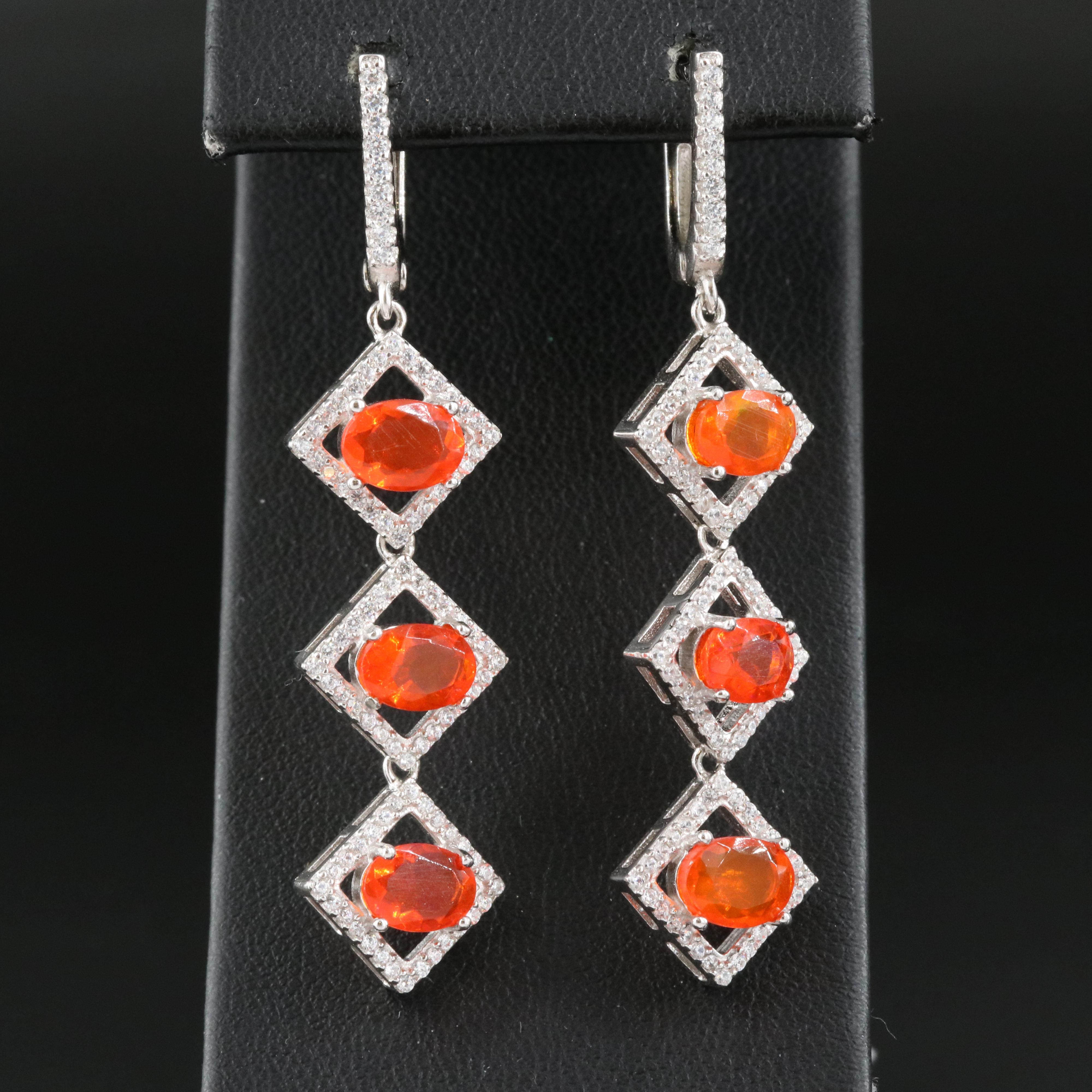 Sterling Fire Opal and Cubic Zirconia Earrings
