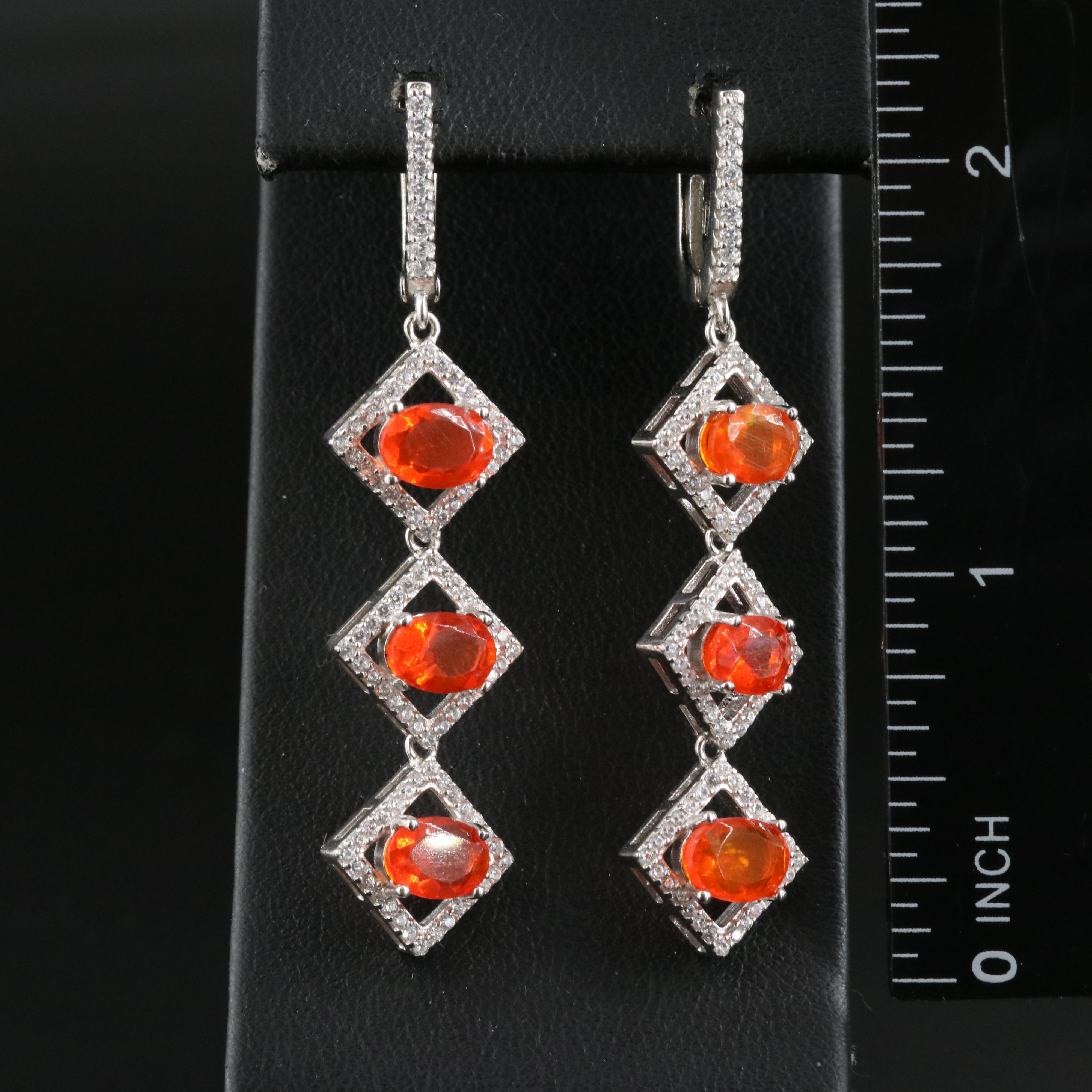 Sterling Fire Opal and Cubic Zirconia Earrings