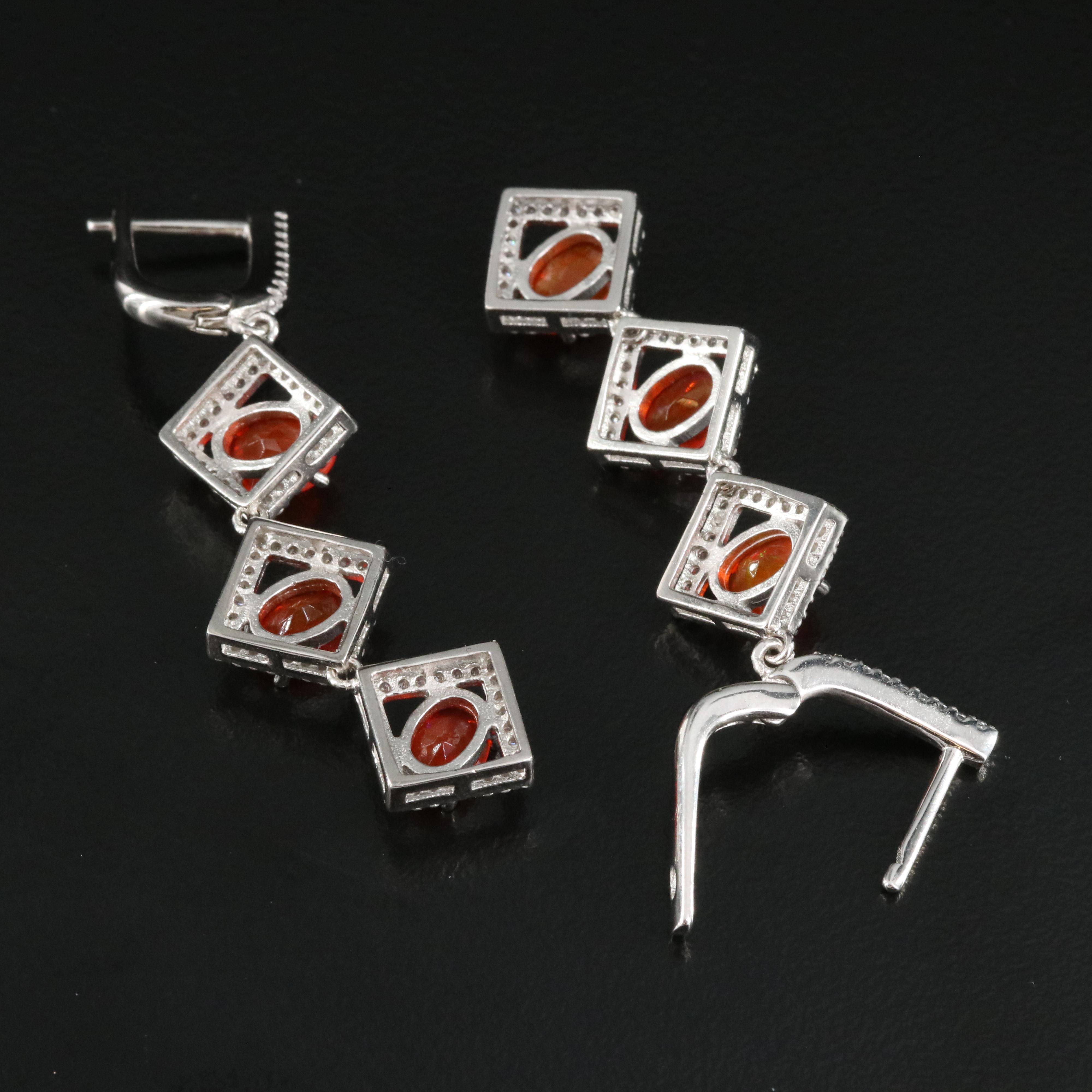 Sterling Fire Opal and Cubic Zirconia Earrings
