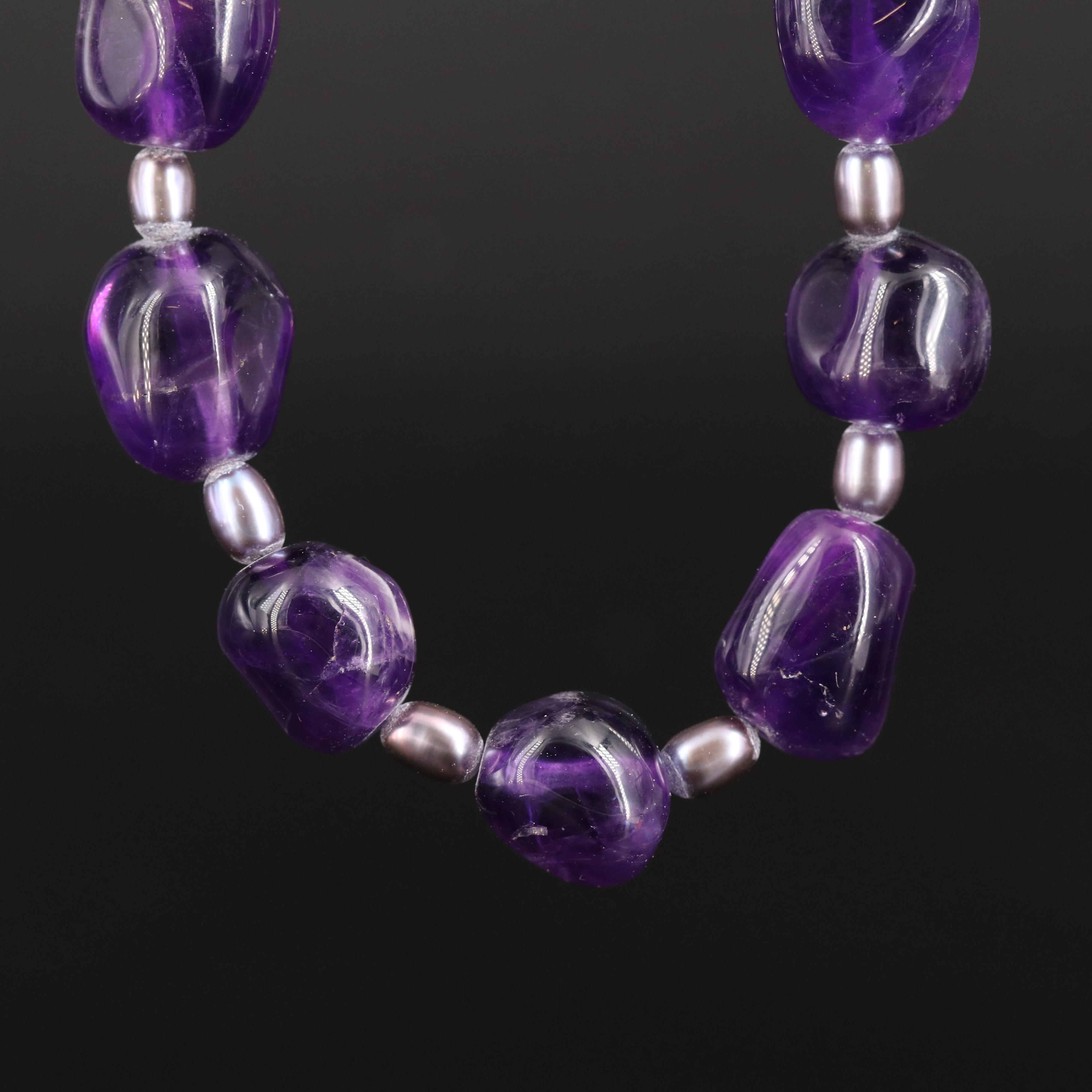 Amethyst and Pearl Necklace with 14K Clasp