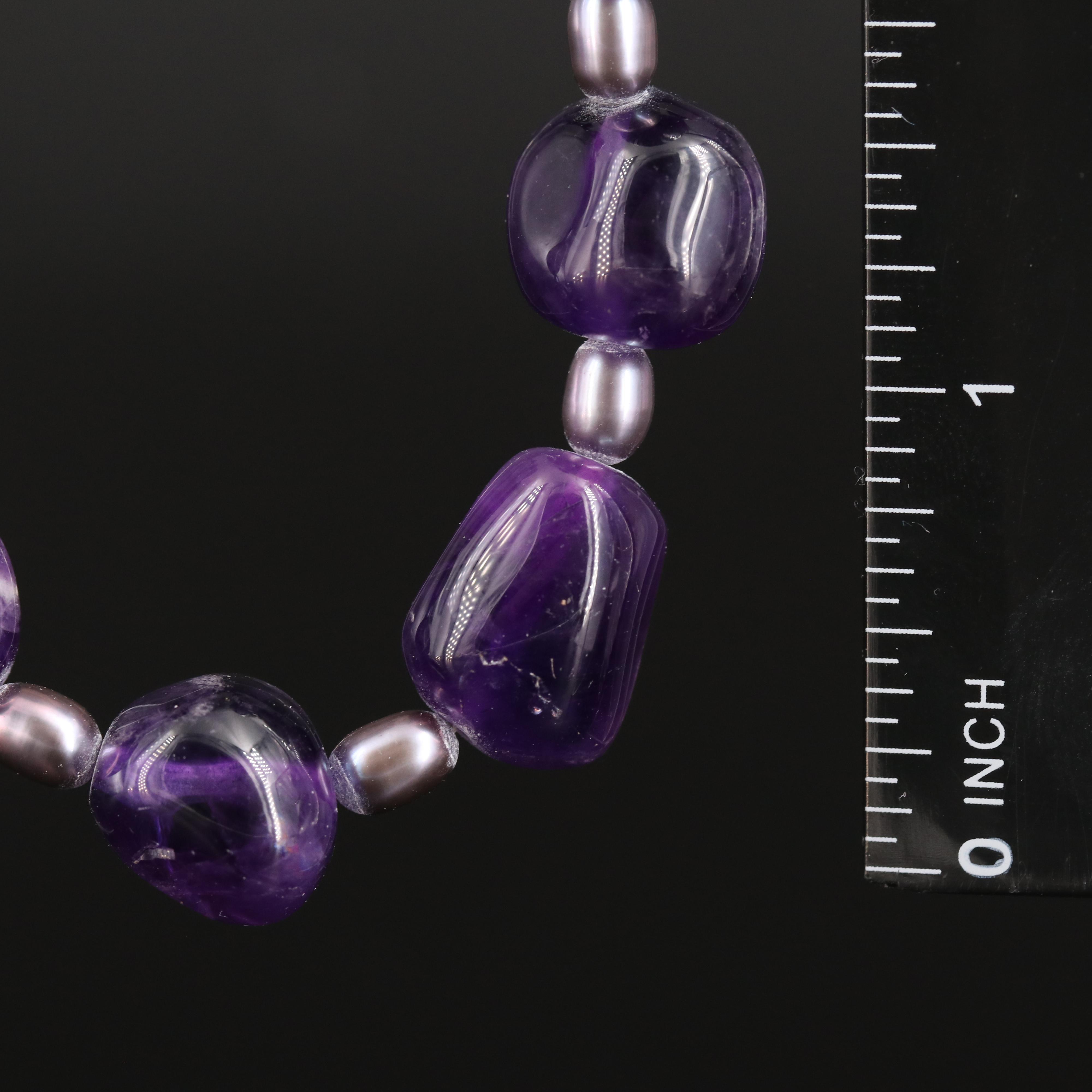 Amethyst and Pearl Necklace with 14K Clasp