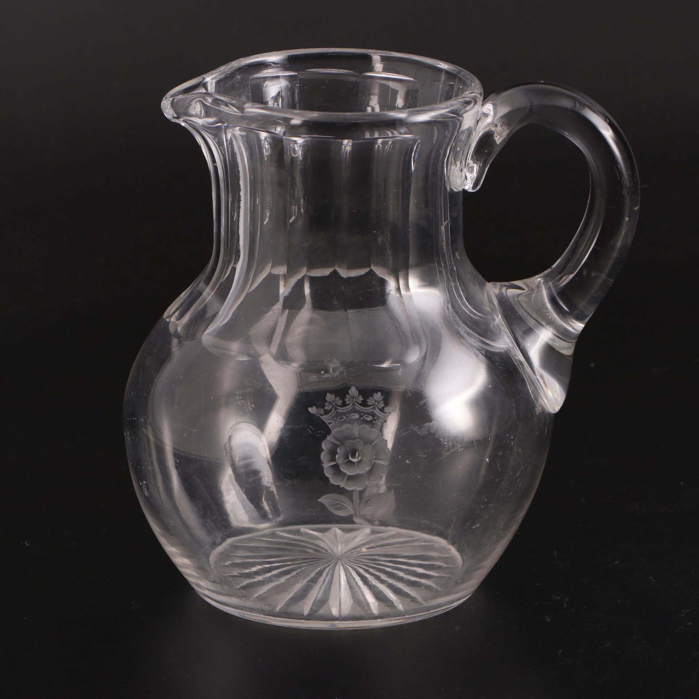 Royal Doulton and Other Etched and Engraved Stemware Glasses with Pitcher