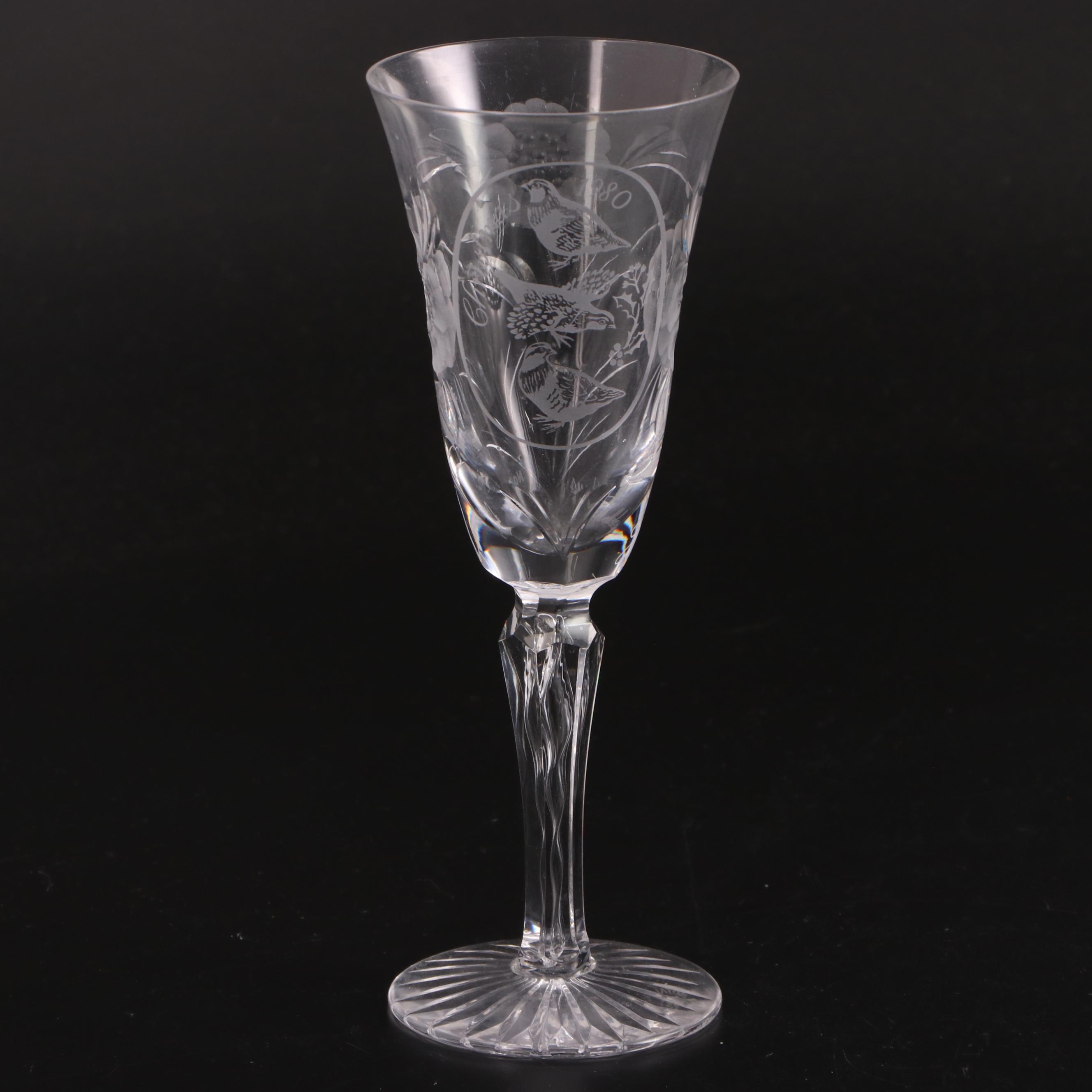Royal Doulton and Other Etched and Engraved Stemware Glasses with Pitcher