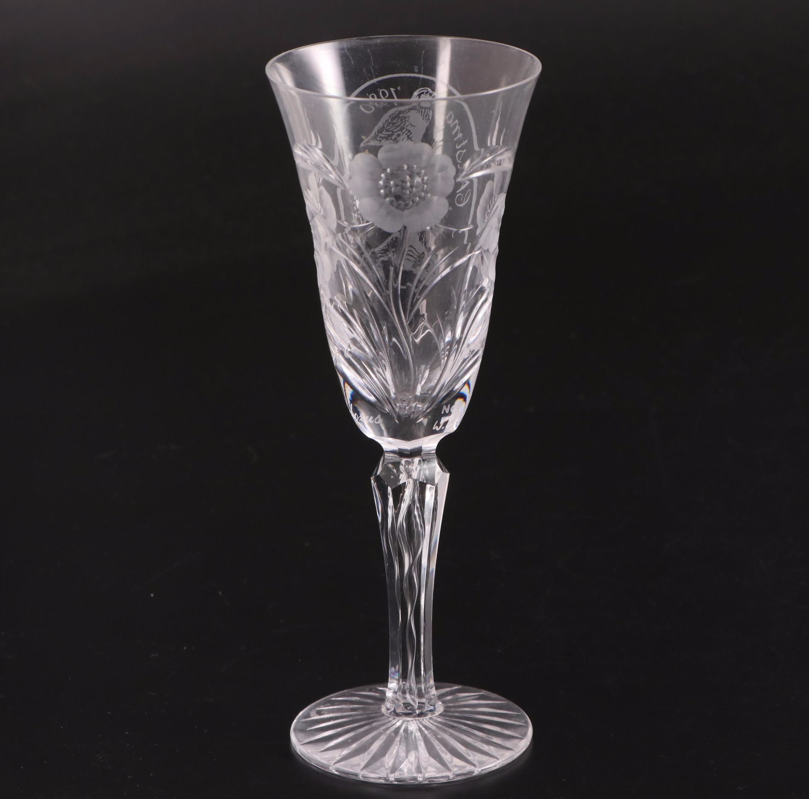 Royal Doulton and Other Etched and Engraved Stemware Glasses with Pitcher