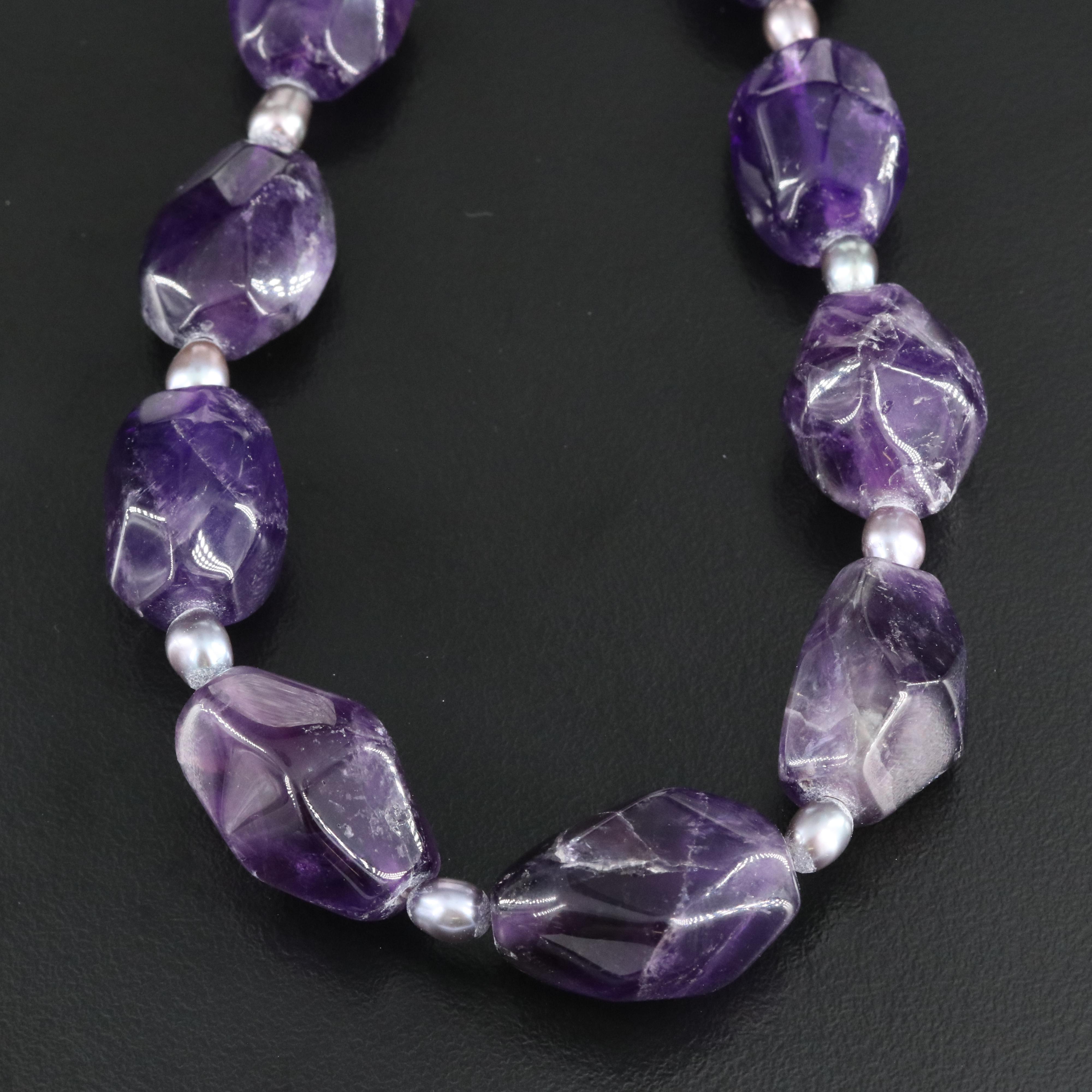 Graduating Amethyst and Pearl Necklace with 10K Clasp