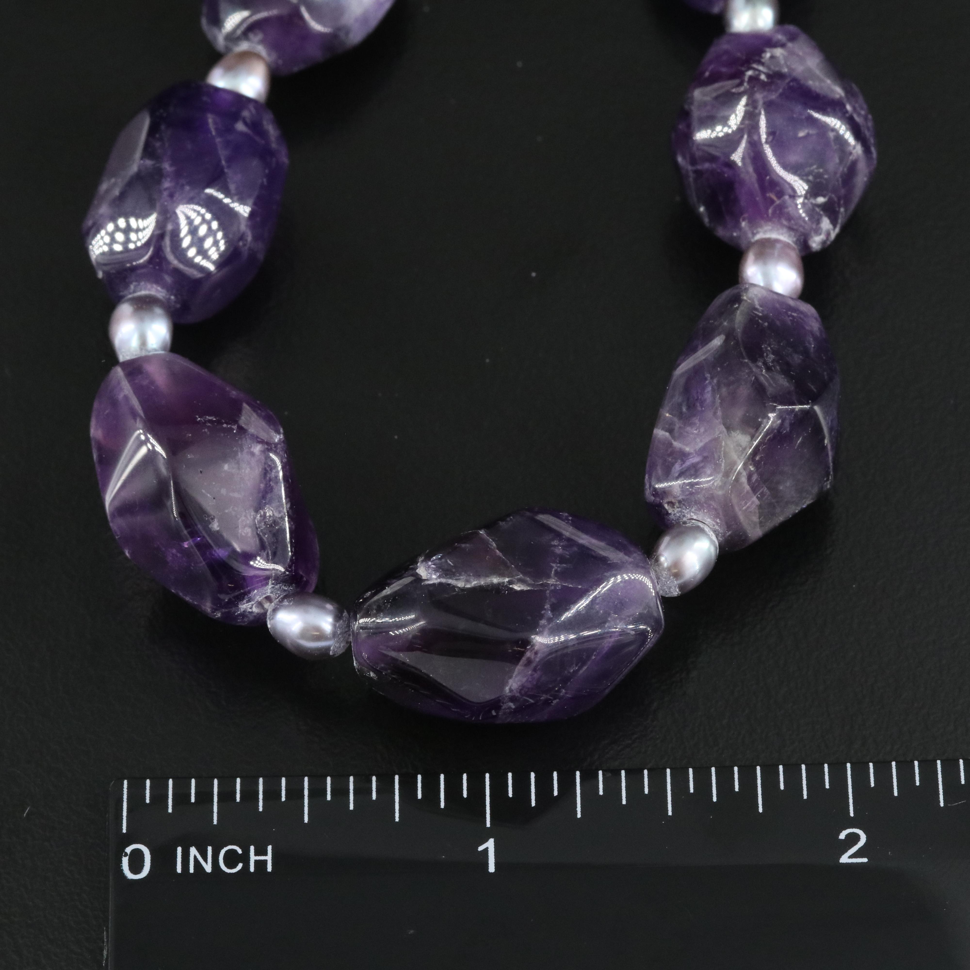 Graduating Amethyst and Pearl Necklace with 10K Clasp