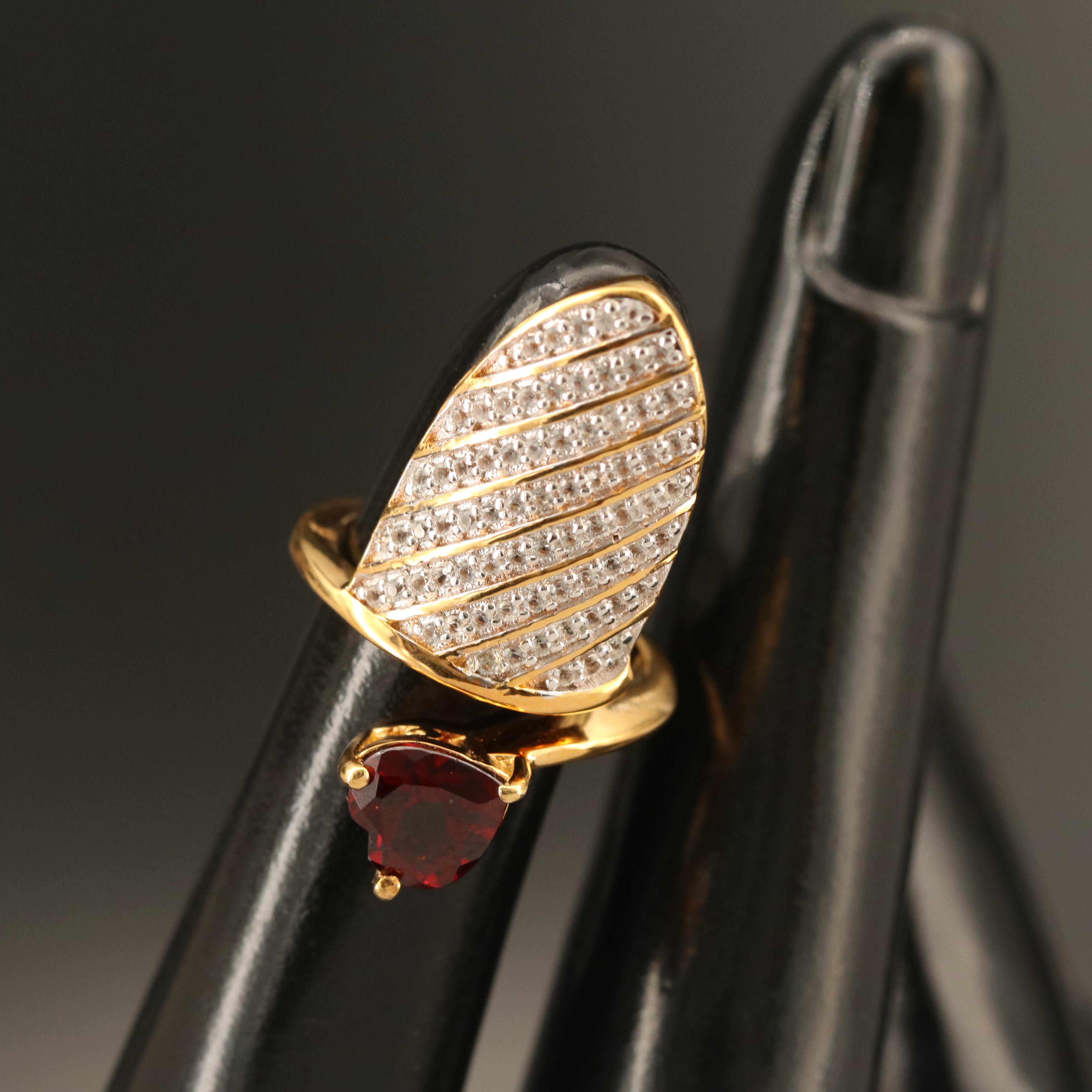 Sterling Garnet and Topaz Fingernail Ring