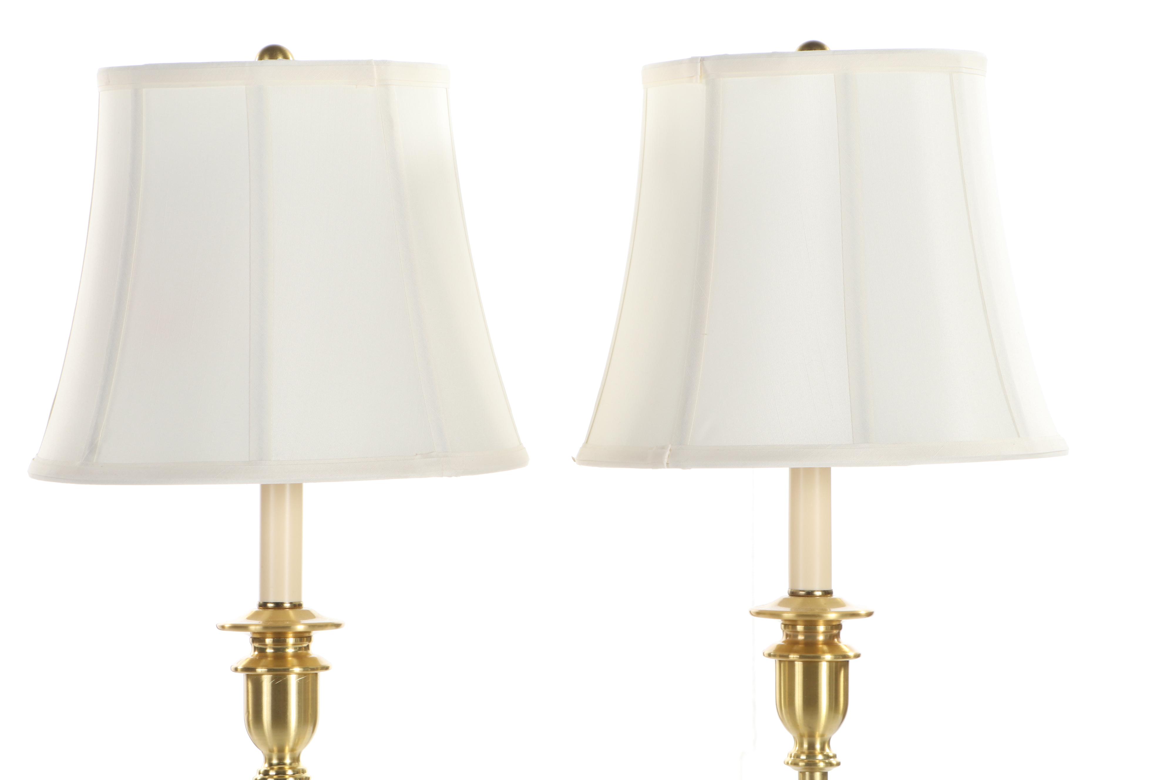 Pair of Ralph Lauren Home Brushed Brass Candlestick Lamps, Contemporary
