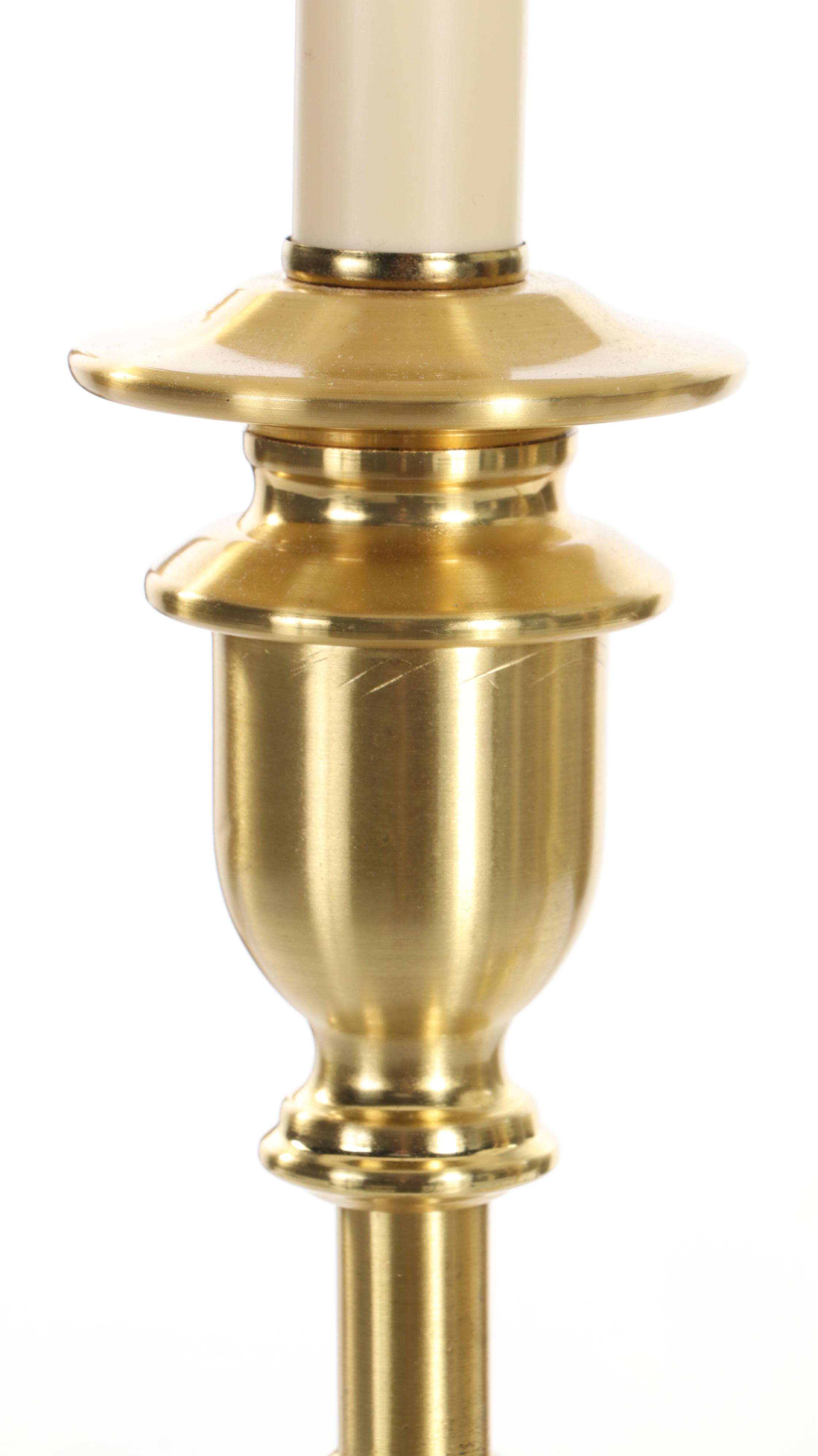 Pair of Ralph Lauren Home Brushed Brass Candlestick Lamps, Contemporary