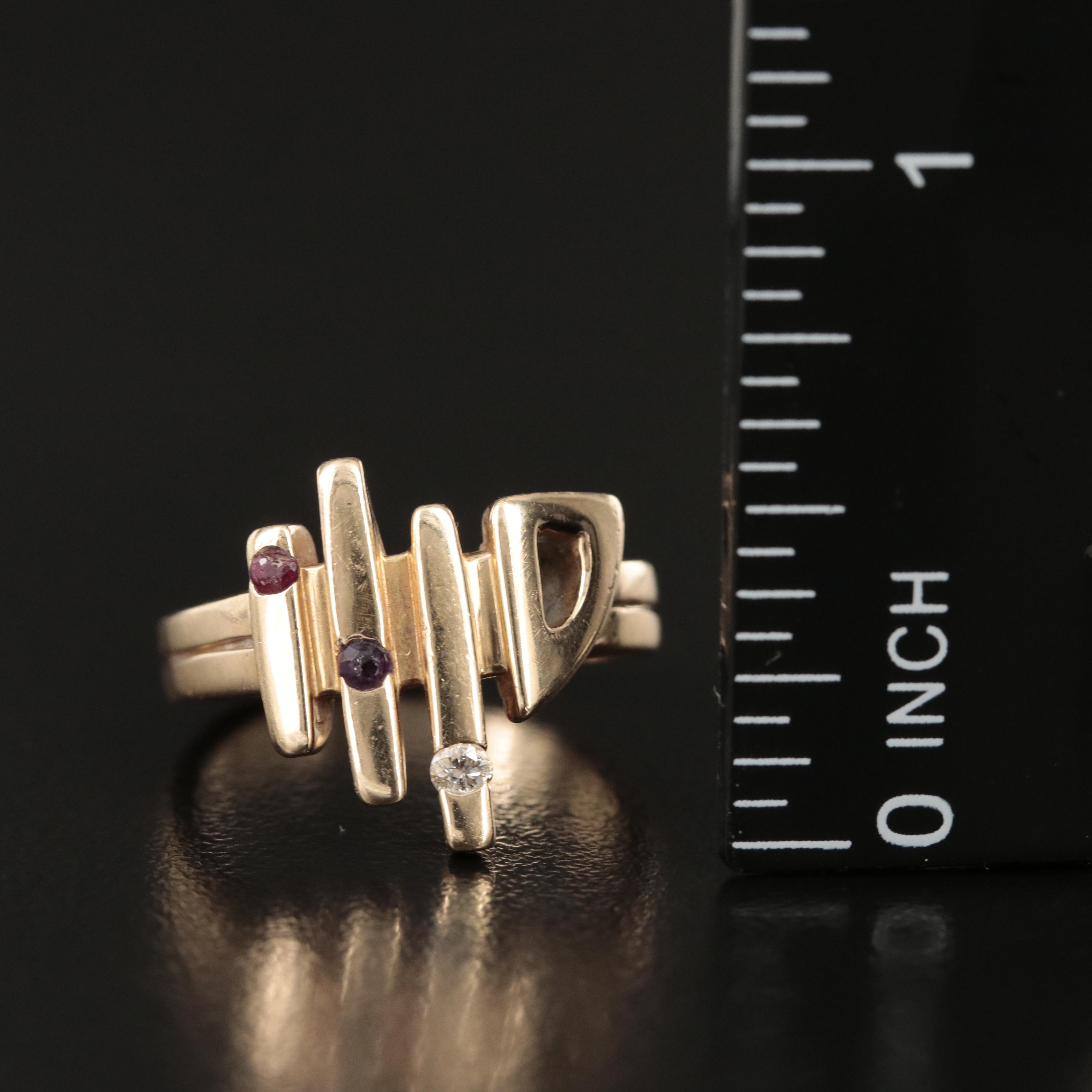 14K Diamond, Amethyst and Ruby Ring