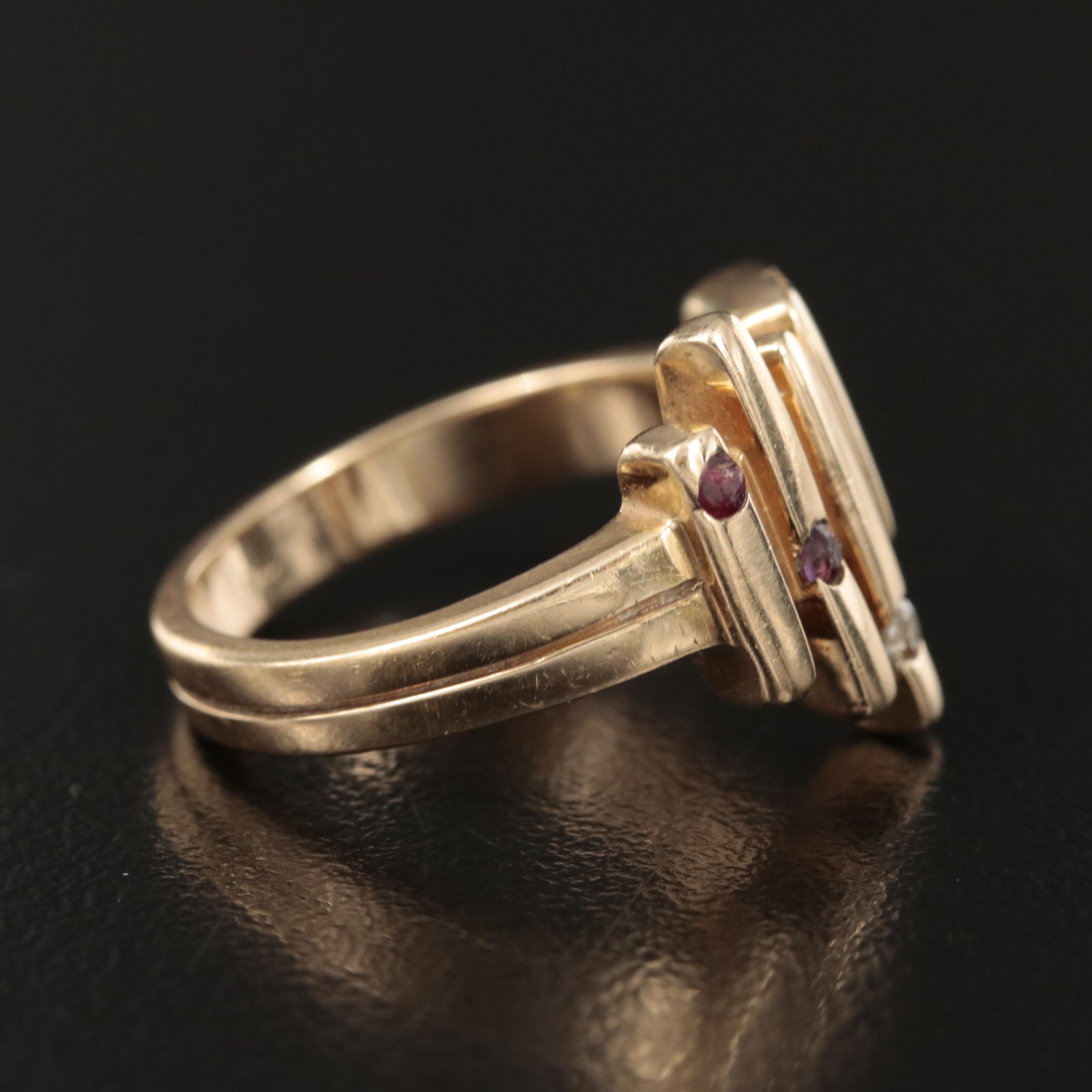 14K Diamond, Amethyst and Ruby Ring