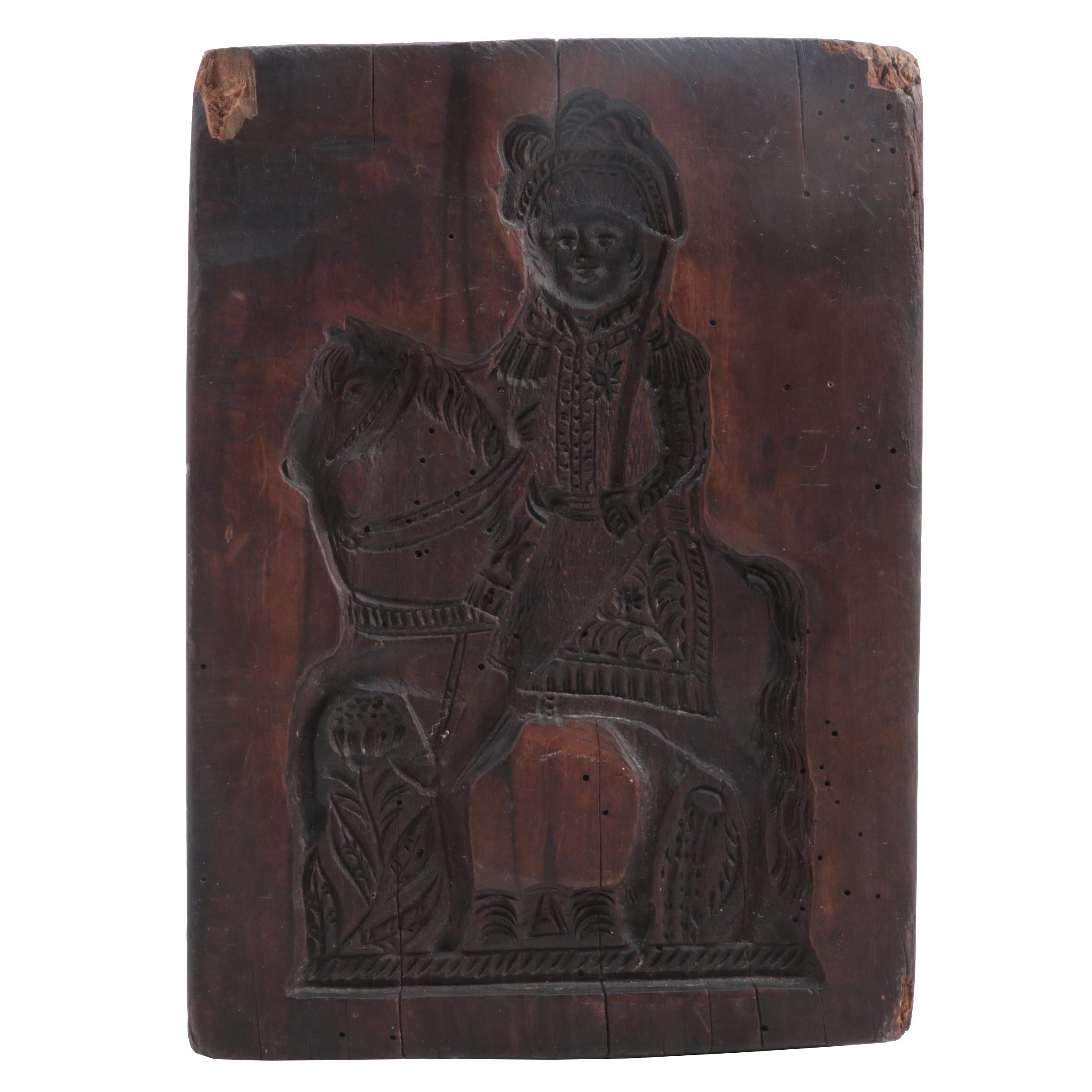 Knight on Horseback Carved Wood Gingerbread Mold, 18th Century