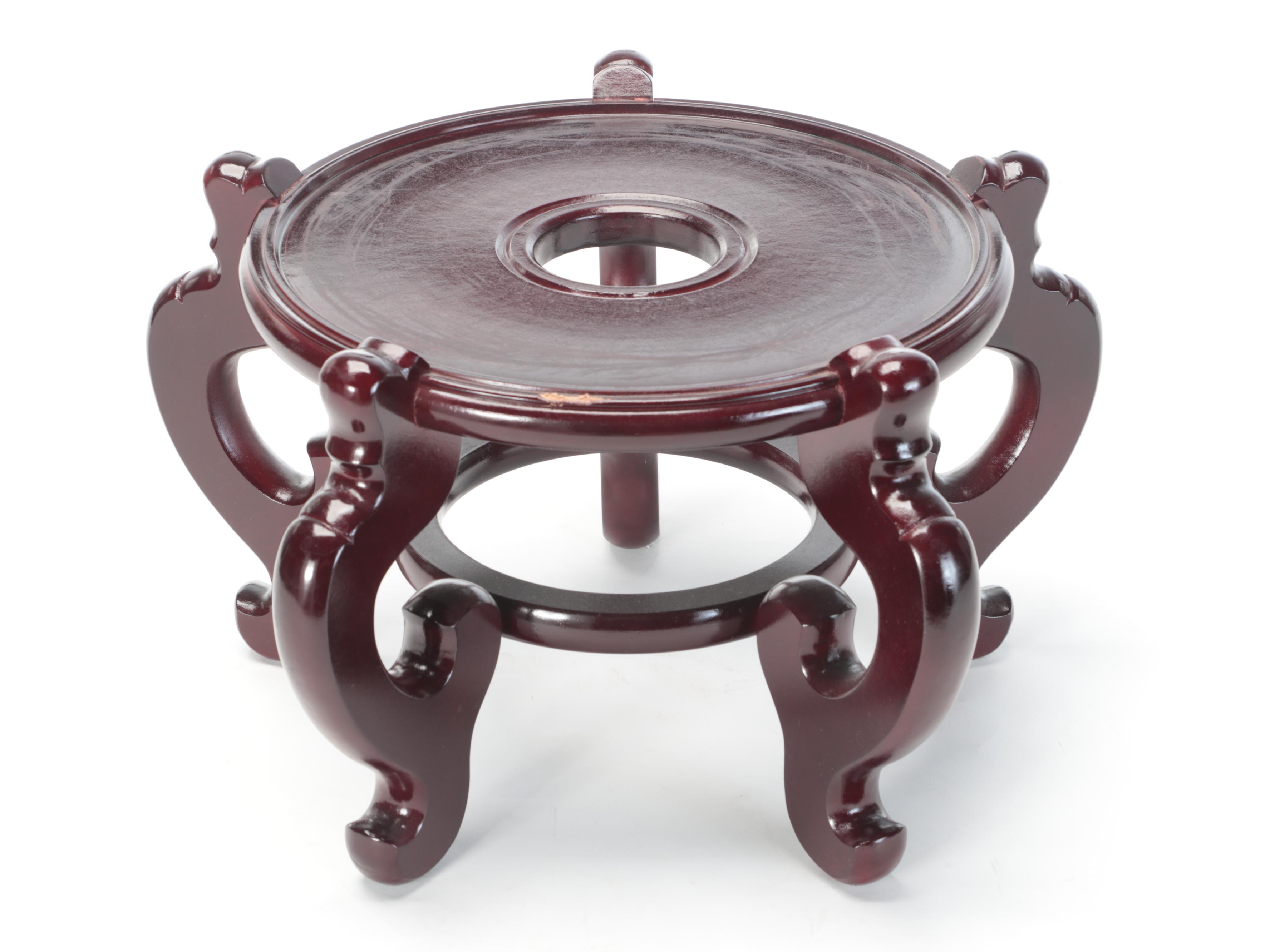 Blue and White Porcelain Fish Bowl Planter With Wooden Stand