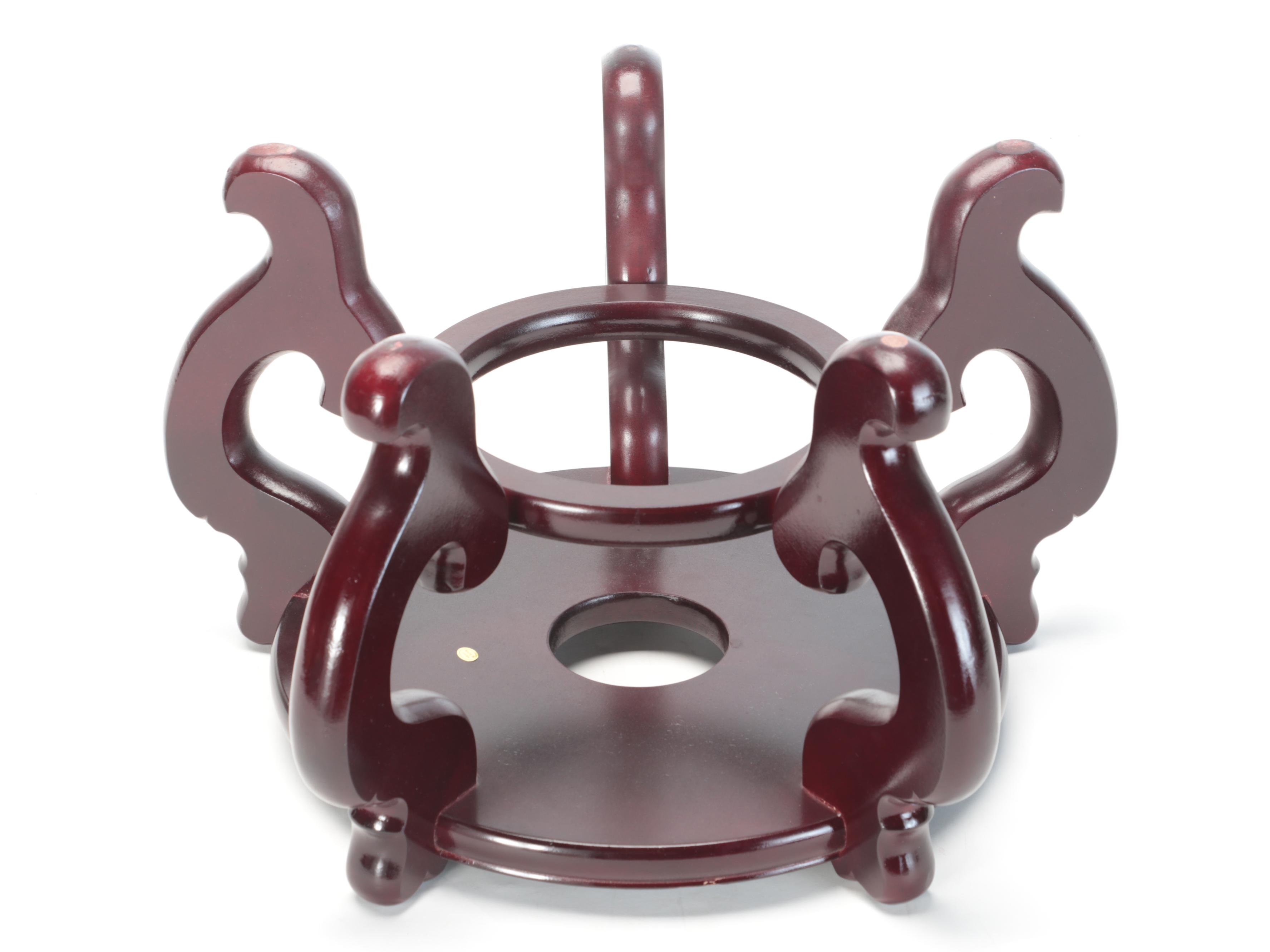 Blue and White Porcelain Fish Bowl Planter With Wooden Stand