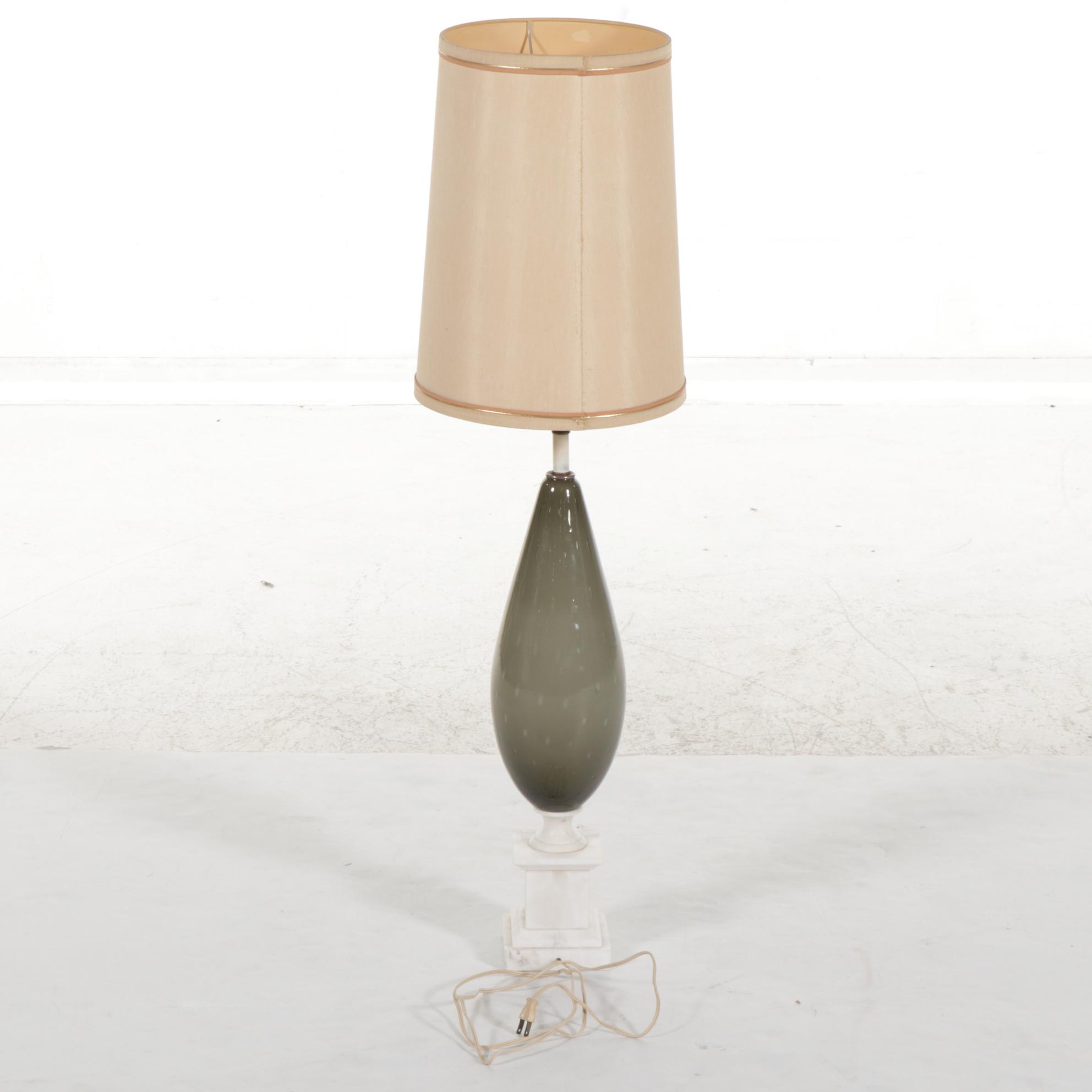 Mid Century Modern Controlled Bubble Glass and White Stone Base Table Lamp
