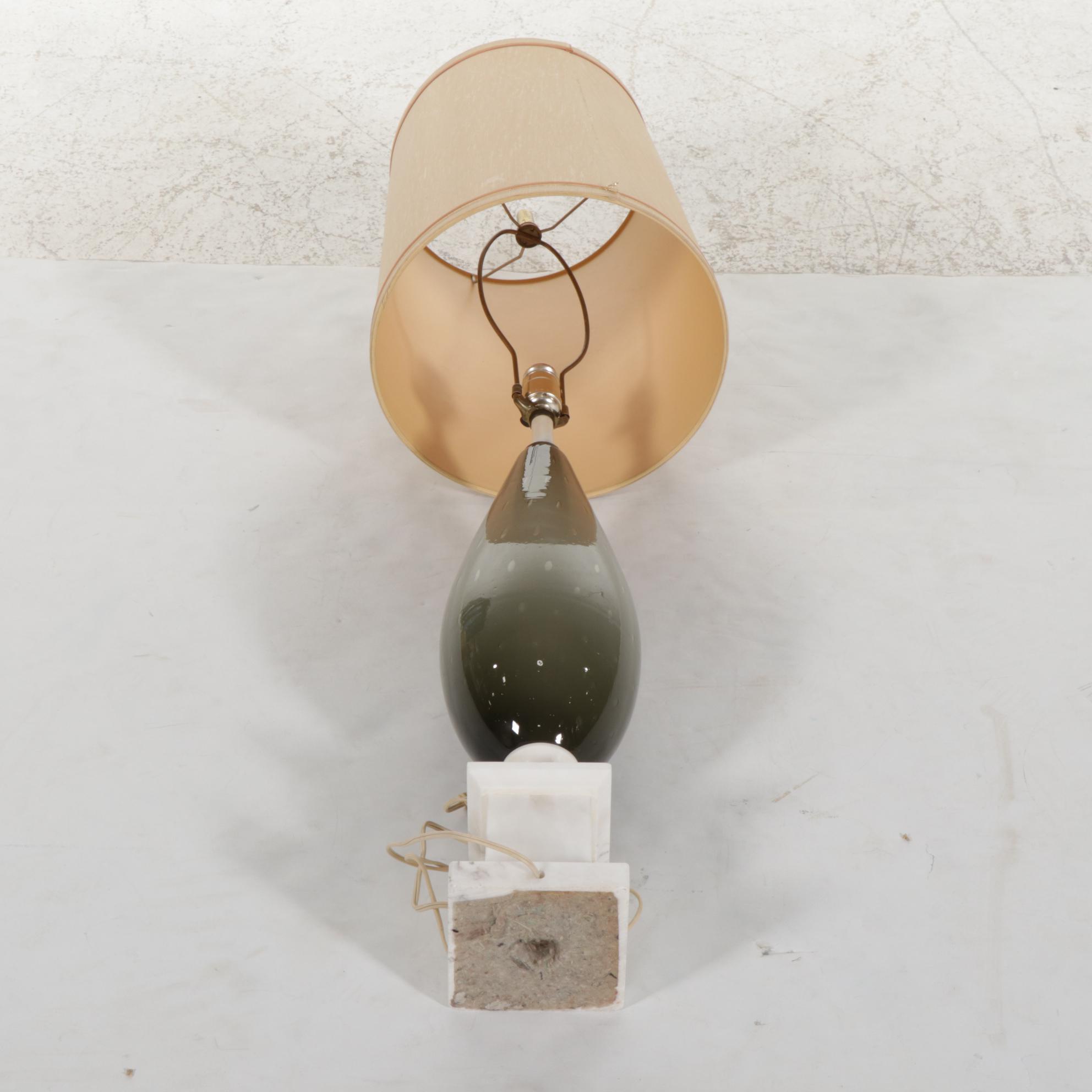 Mid Century Modern Controlled Bubble Glass and White Stone Base Table Lamp