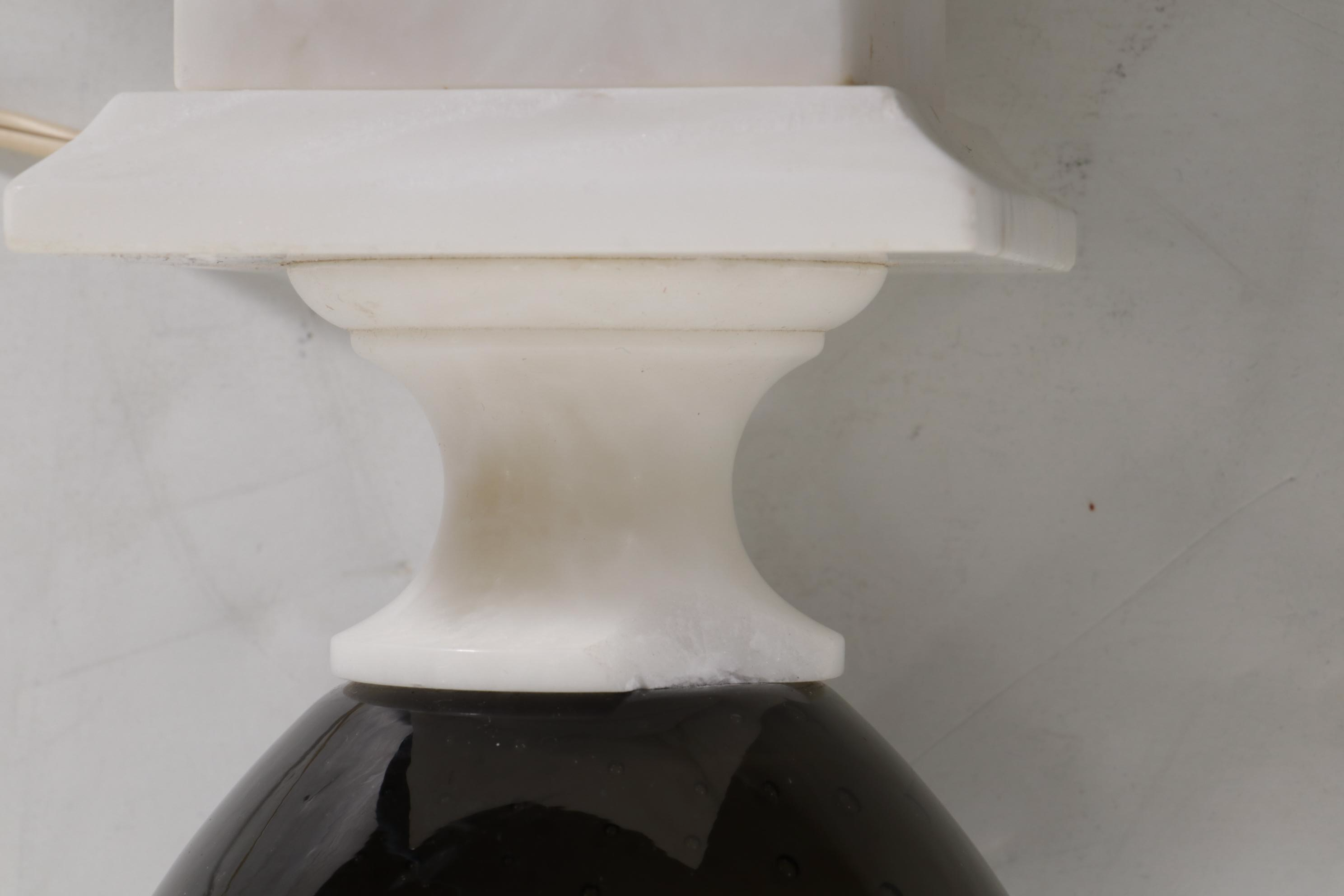 Mid Century Modern Controlled Bubble Glass and White Stone Base Table Lamp