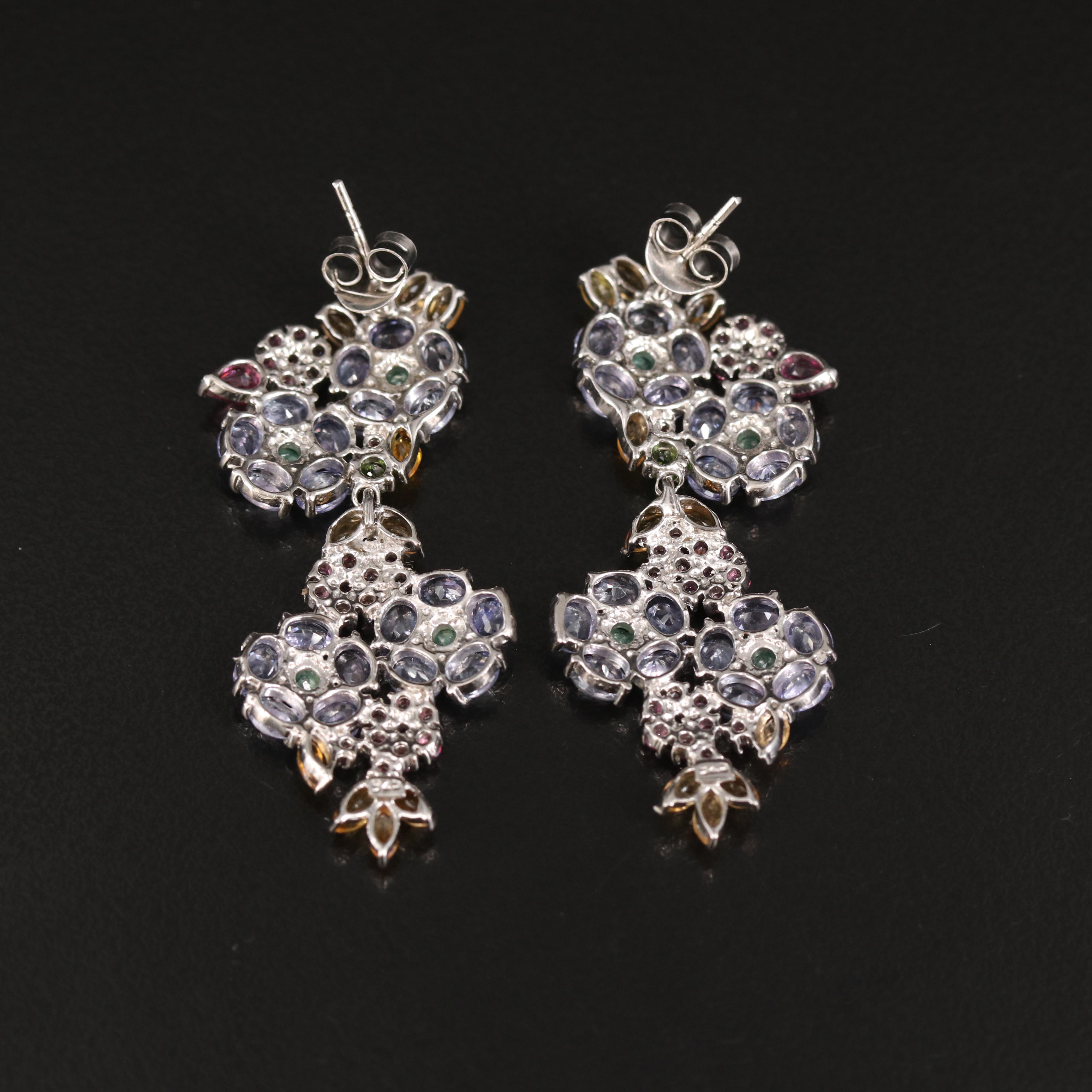 Sterling Tanzanite, Citrine and Gemstone Floral Earrings