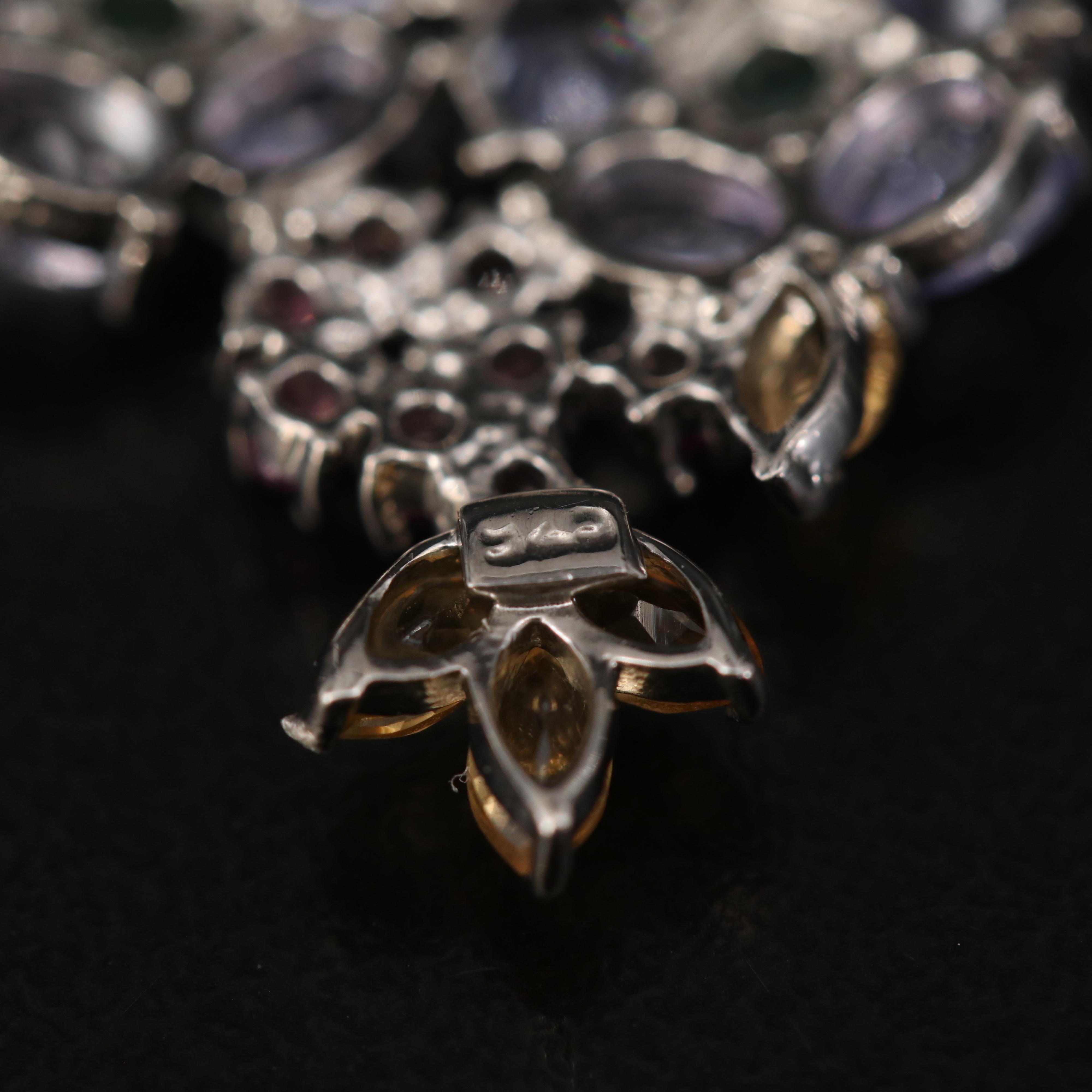 Sterling Tanzanite, Citrine and Gemstone Floral Earrings