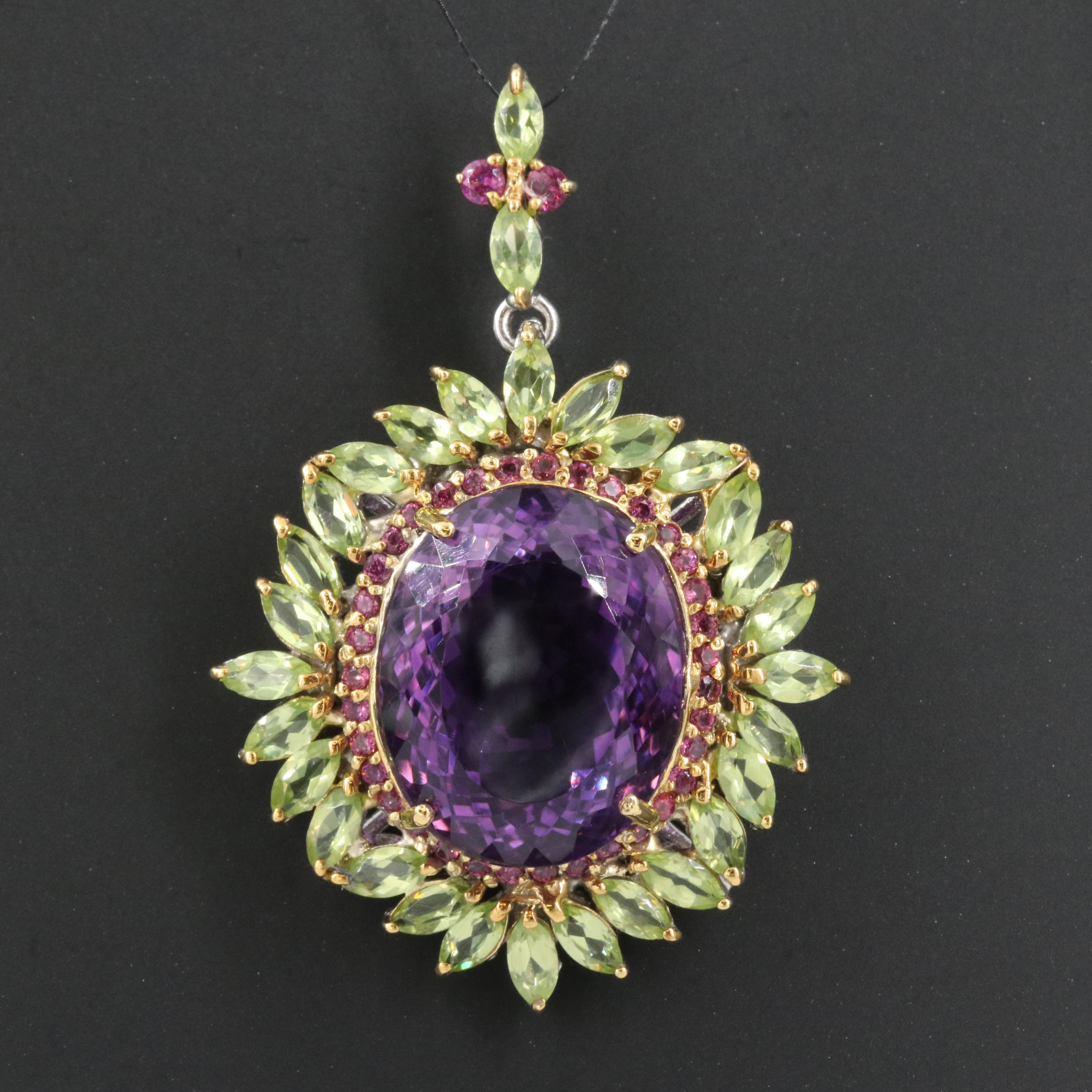 Sterling Amethyst and Peridot Pendant