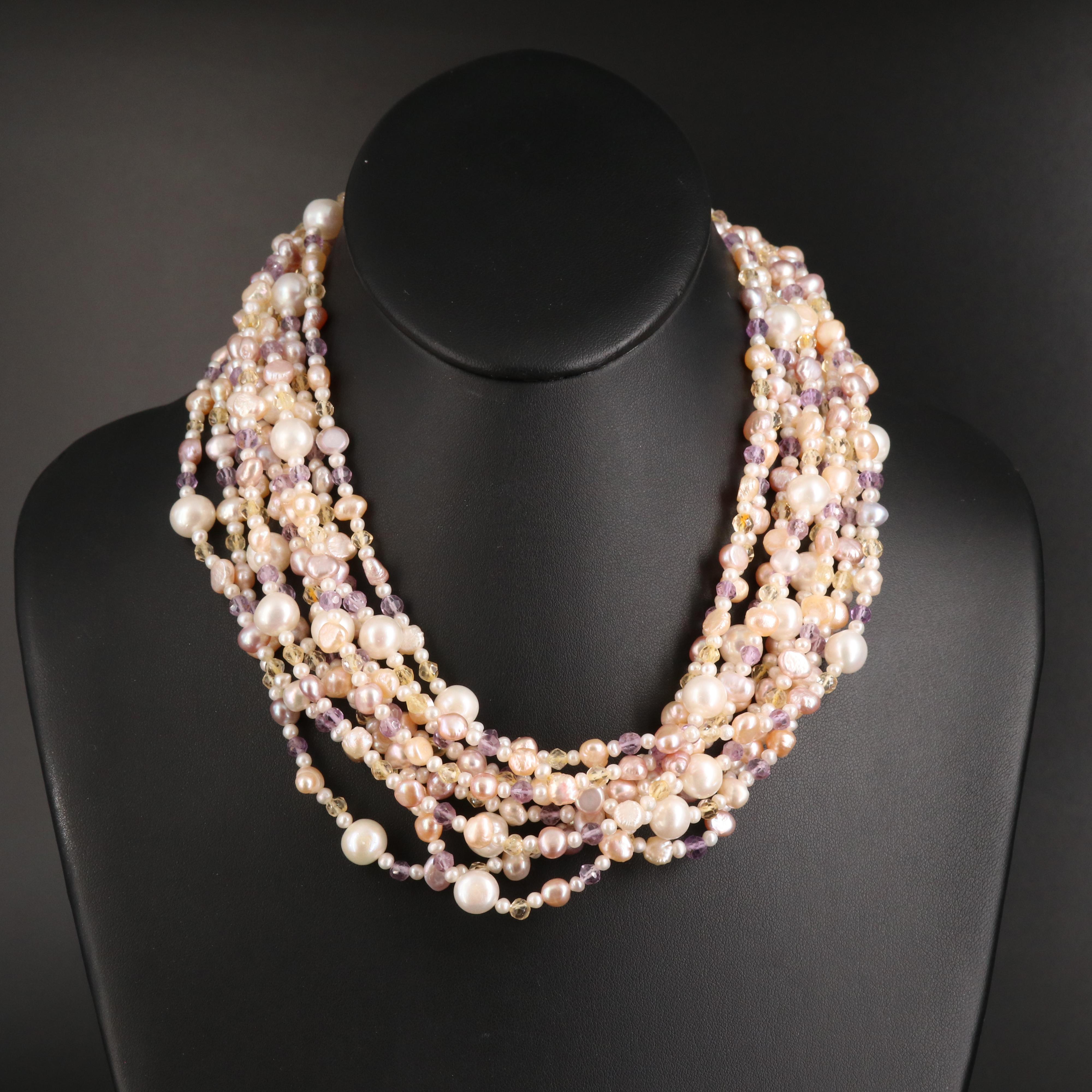 Pearl and Citrine Torsade with 14K Clasp