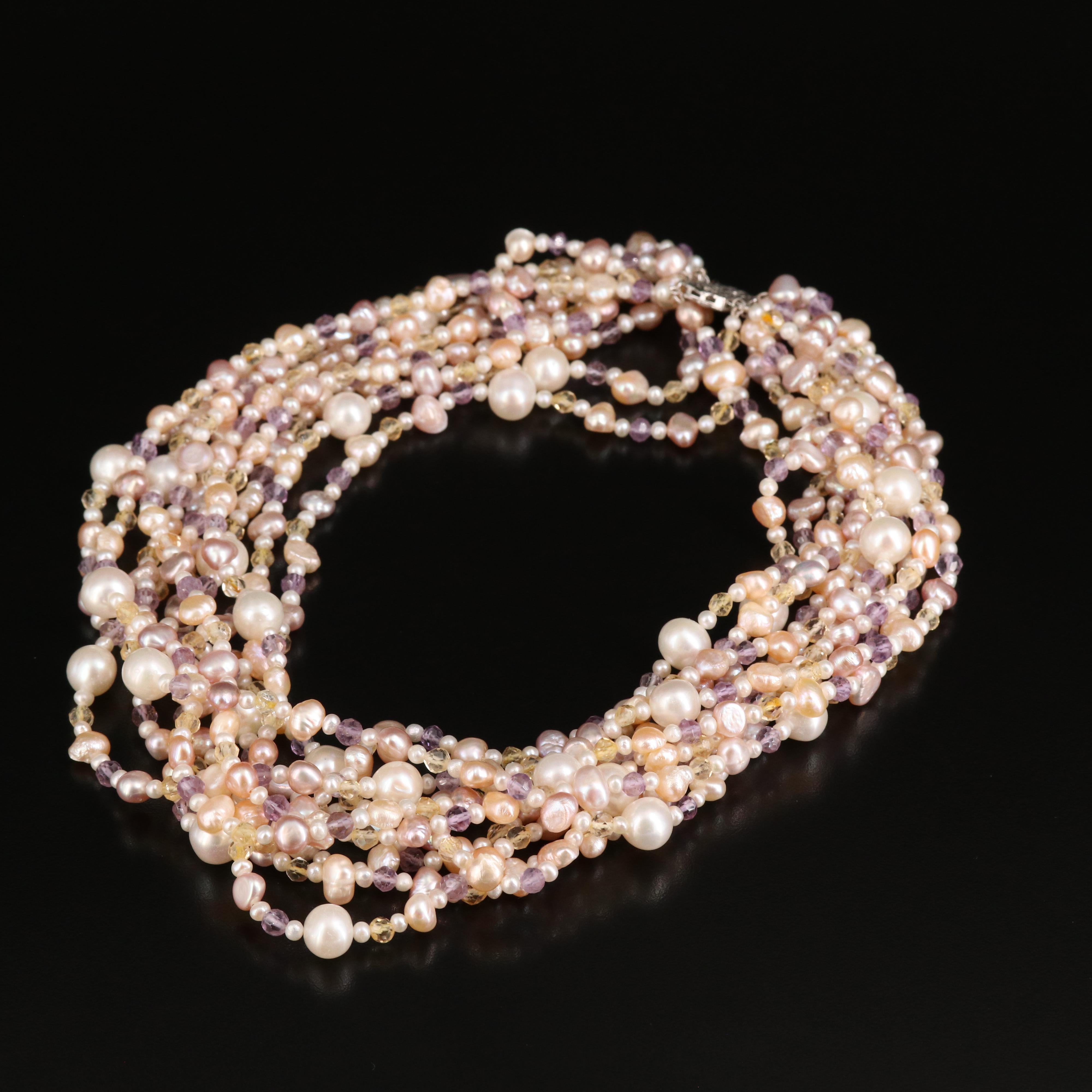 Pearl and Citrine Torsade with 14K Clasp