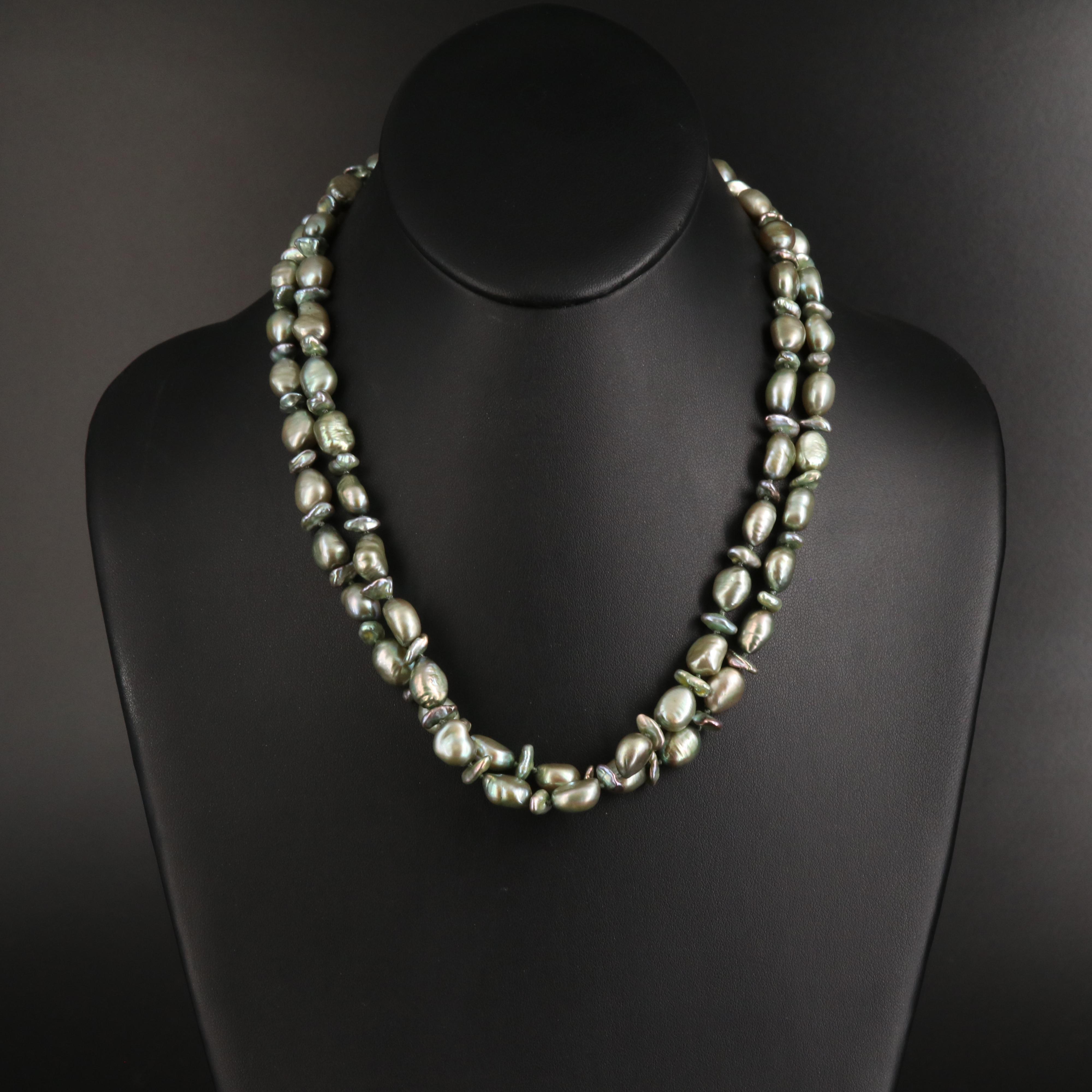 Baroque Pearl Double Strand Necklace with 14K Clasp