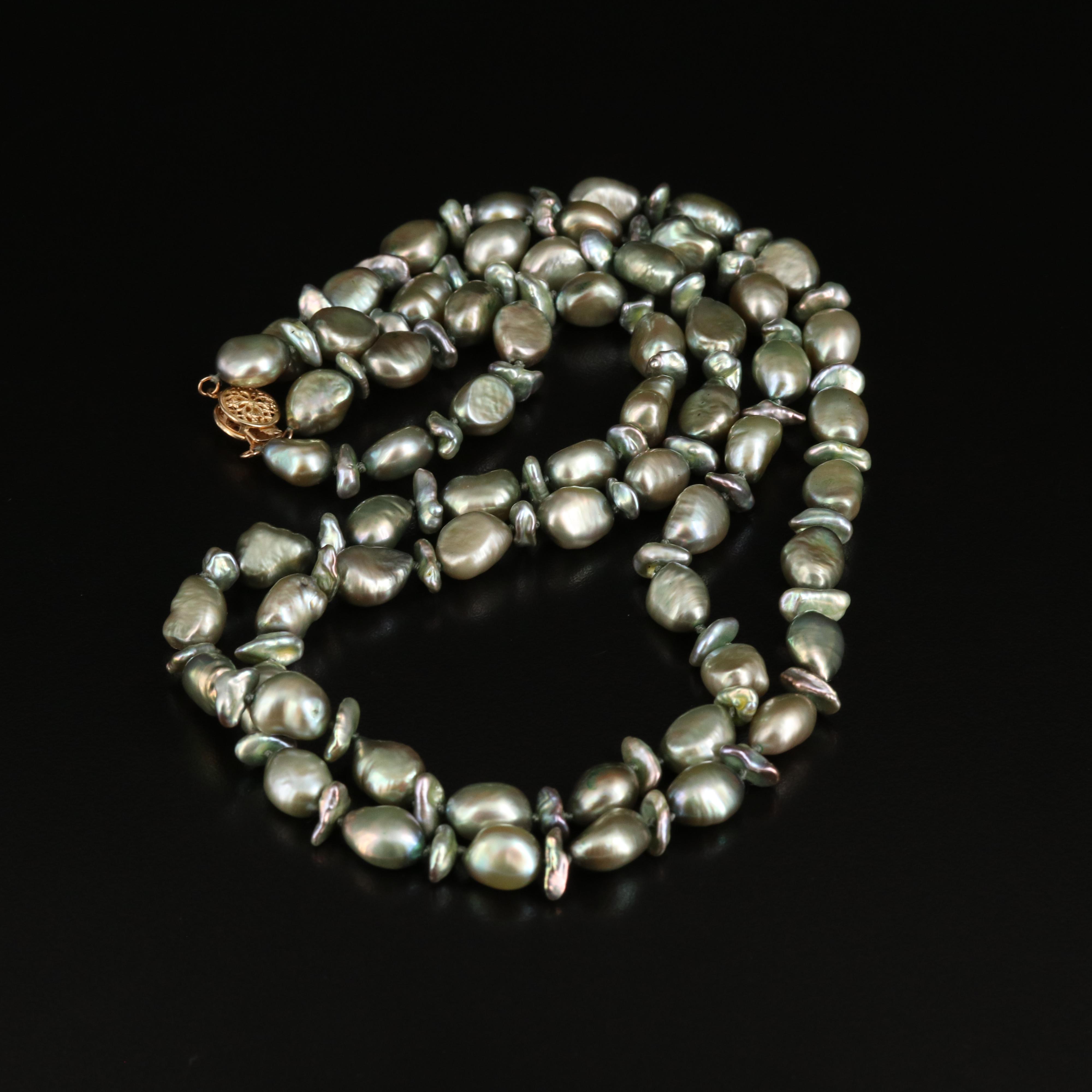 Baroque Pearl Double Strand Necklace with 14K Clasp