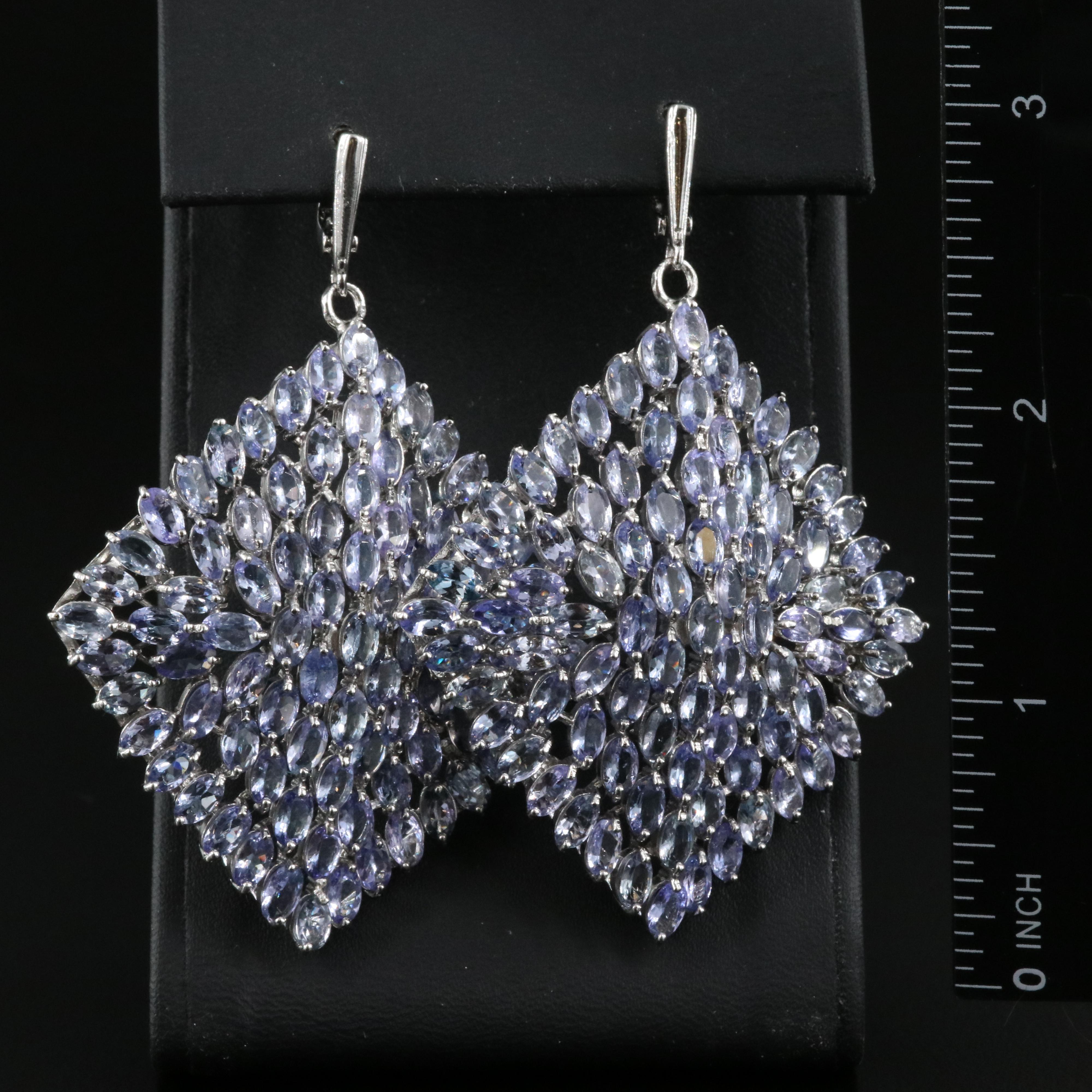 Sterling Tanzanite Cluster Earrings