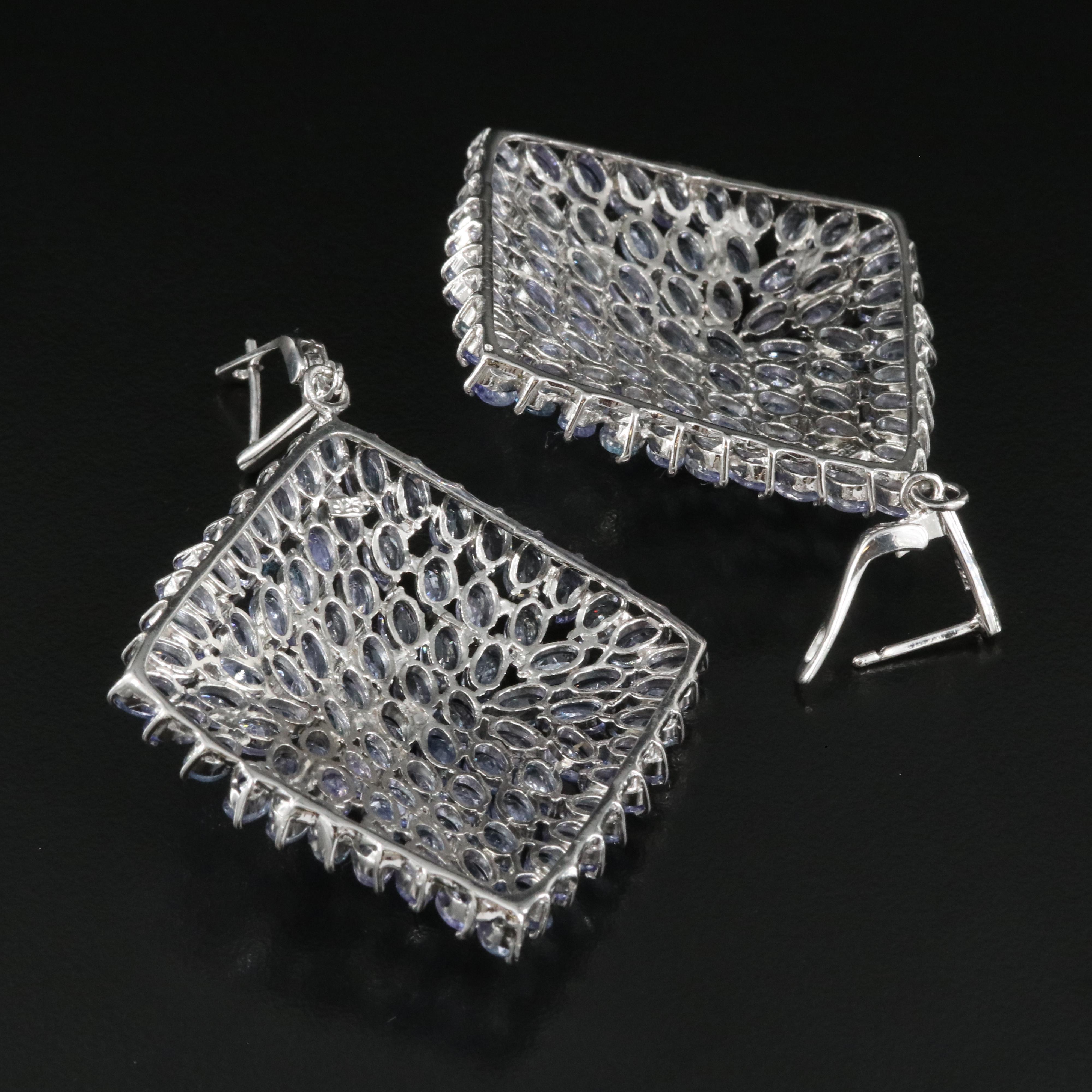 Sterling Tanzanite Cluster Earrings