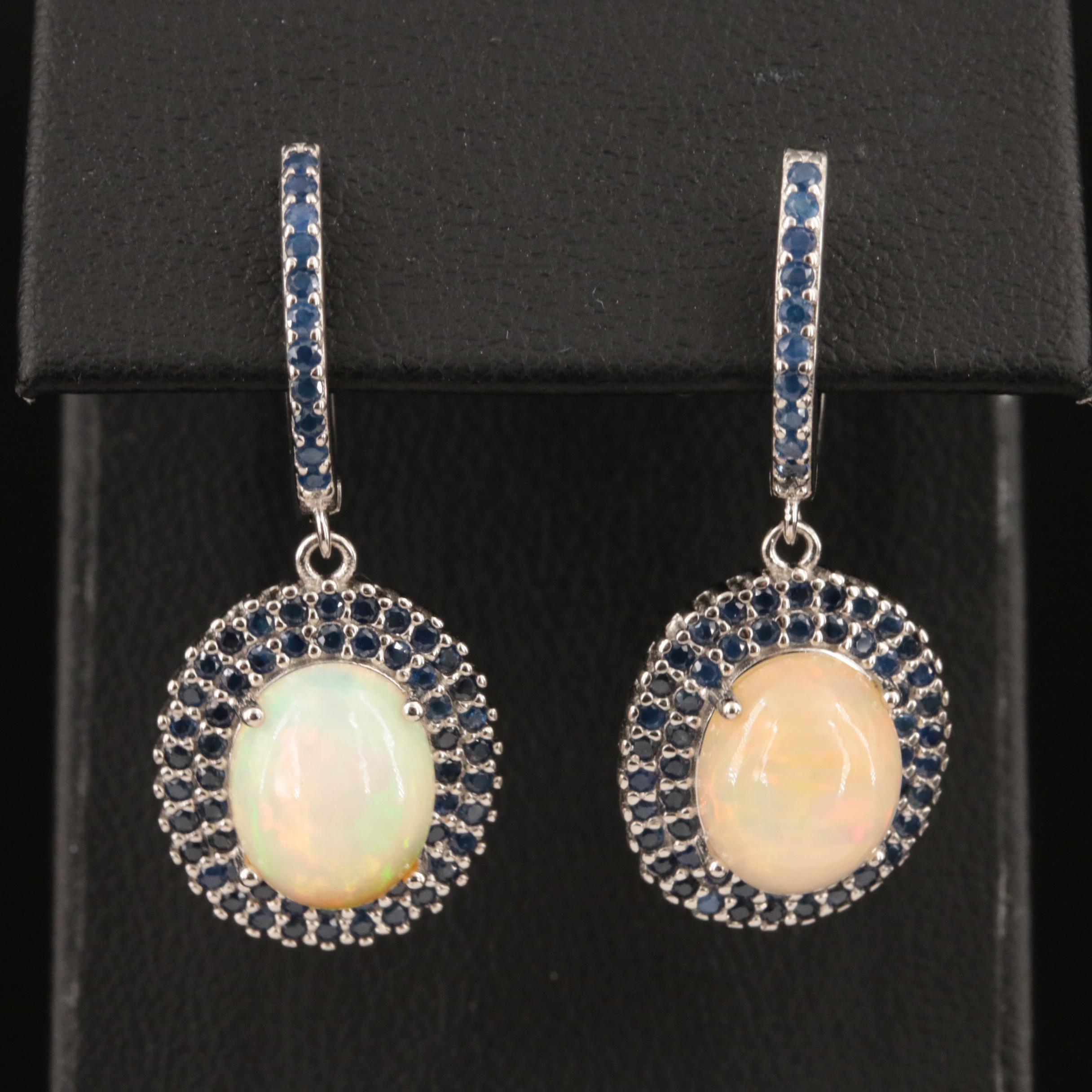 Sterling Opal and Sapphire Earrings