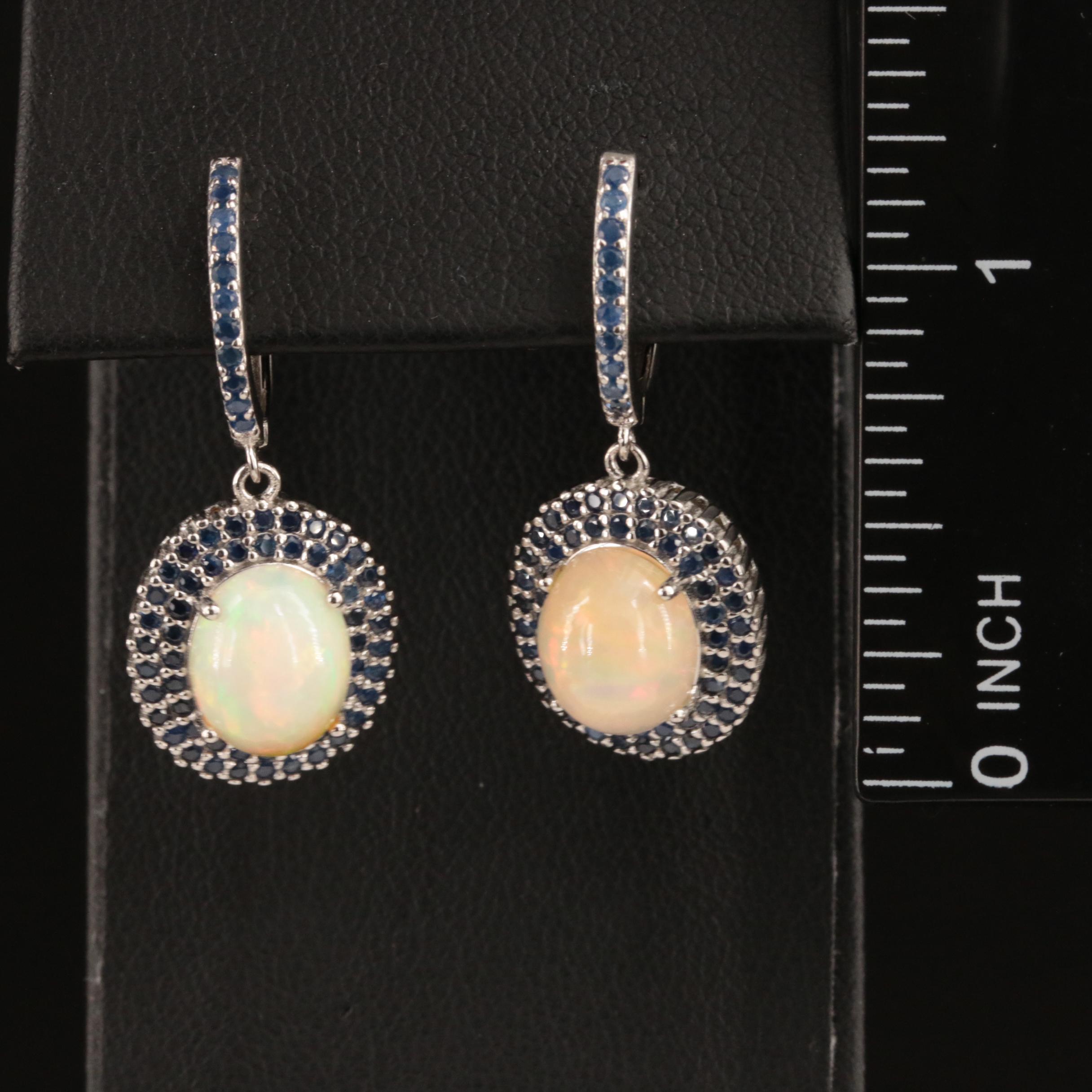 Sterling Opal and Sapphire Earrings