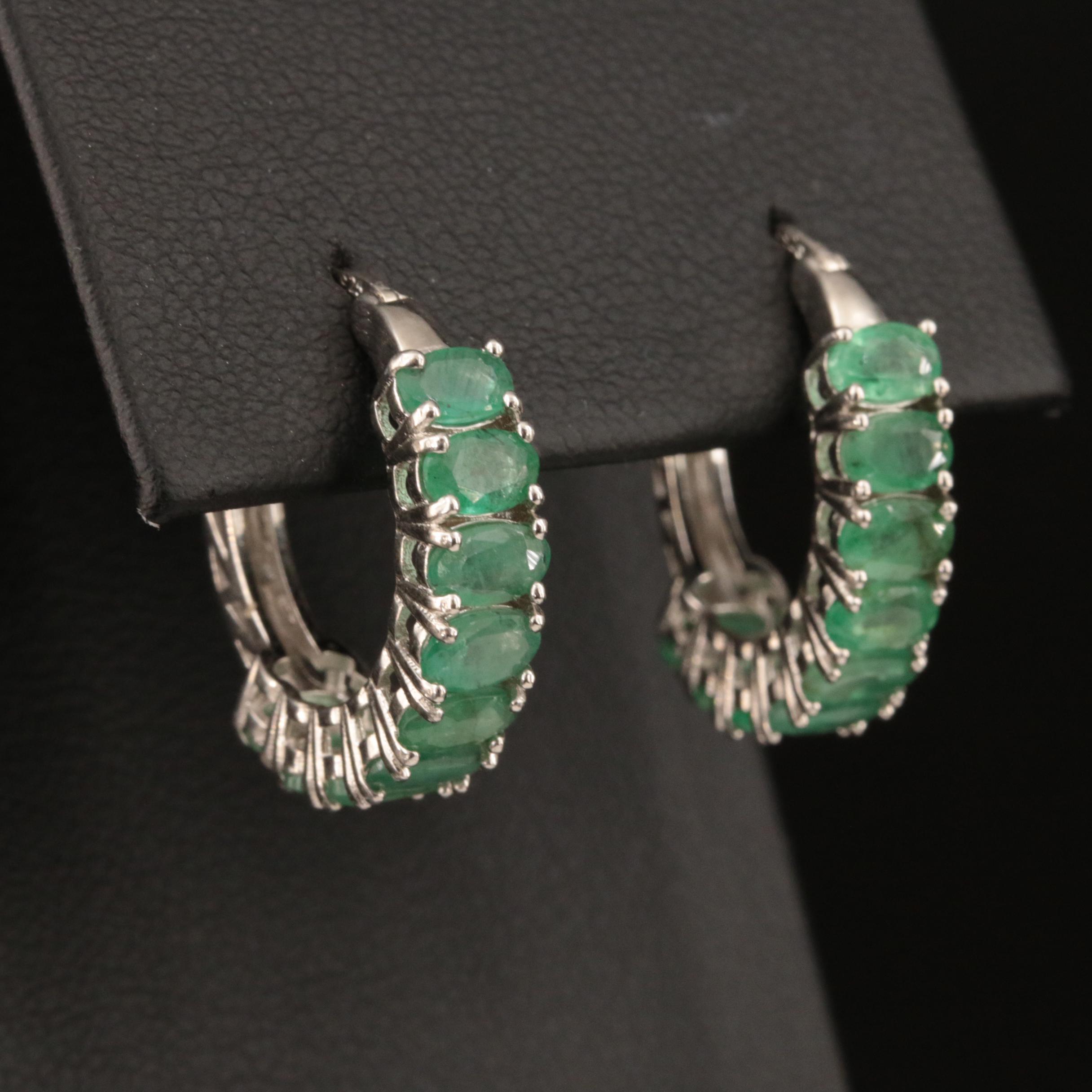 Sterling Emerald Hoop Earrings