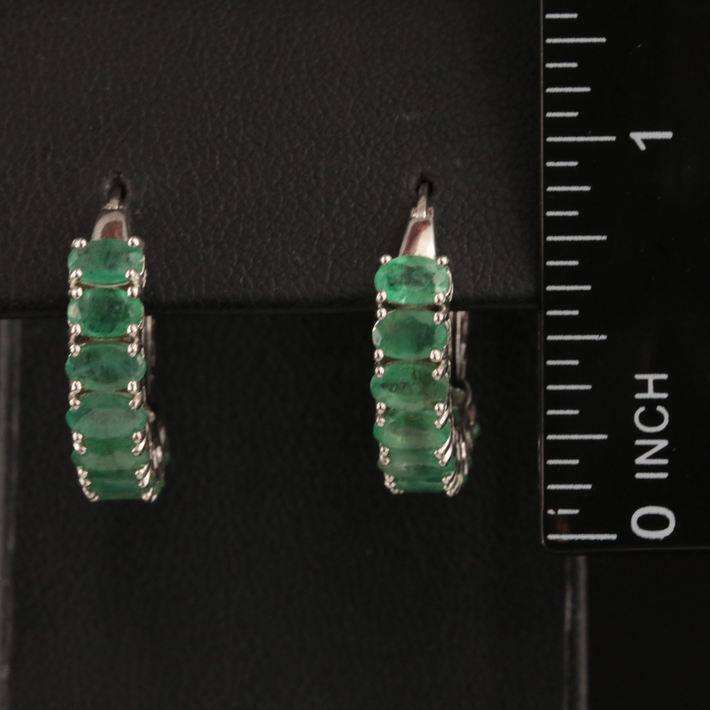 Sterling Emerald Hoop Earrings
