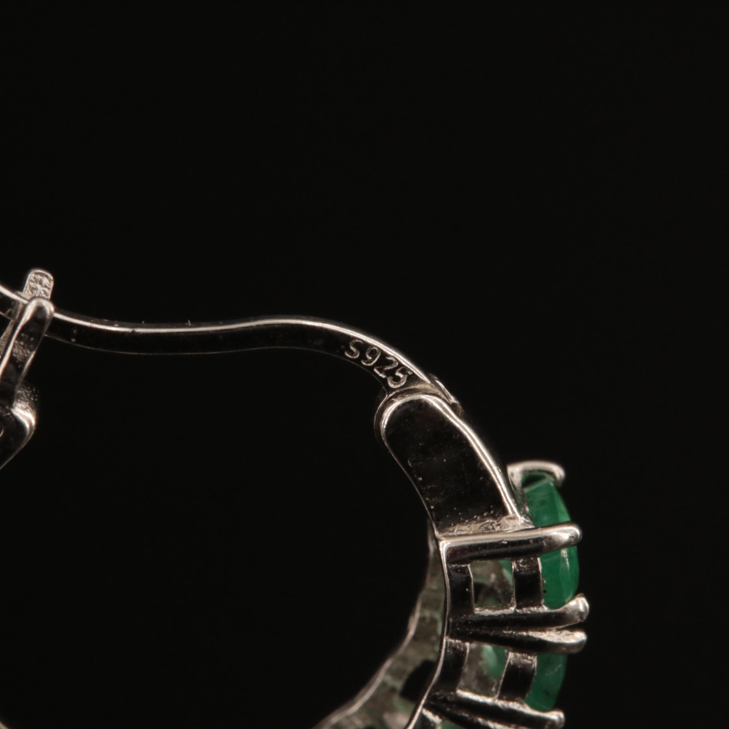 Sterling Emerald Hoop Earrings