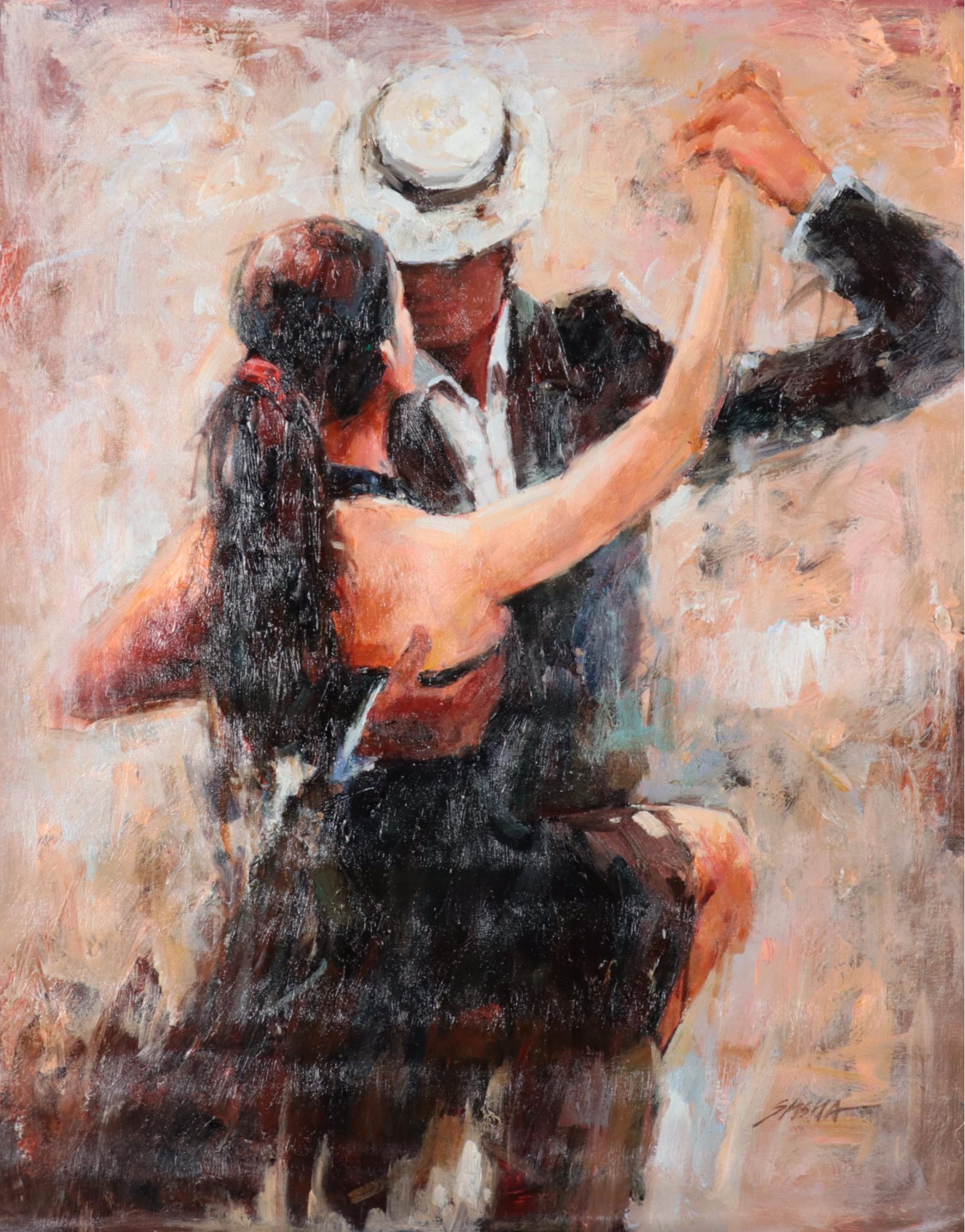 Sasha Oil Painting of Dancing Couple, 21st Century